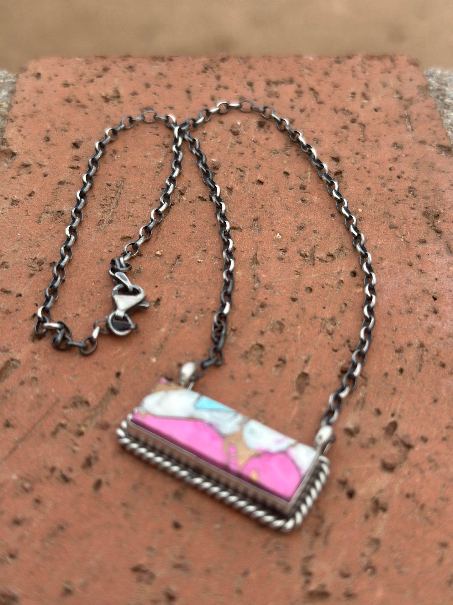 Navajo Cotton Candy Sterling Silver Handmade Bar Necklace