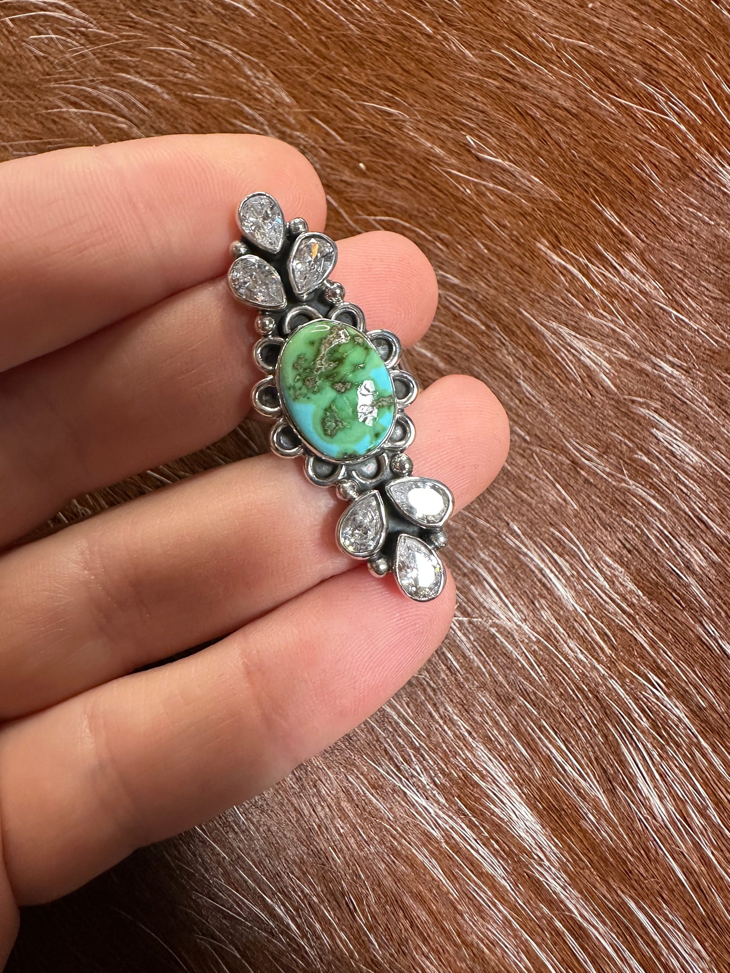 Handmade Sonoran Mountain Turquoise, CZ & Sterling Adjustable Ring
