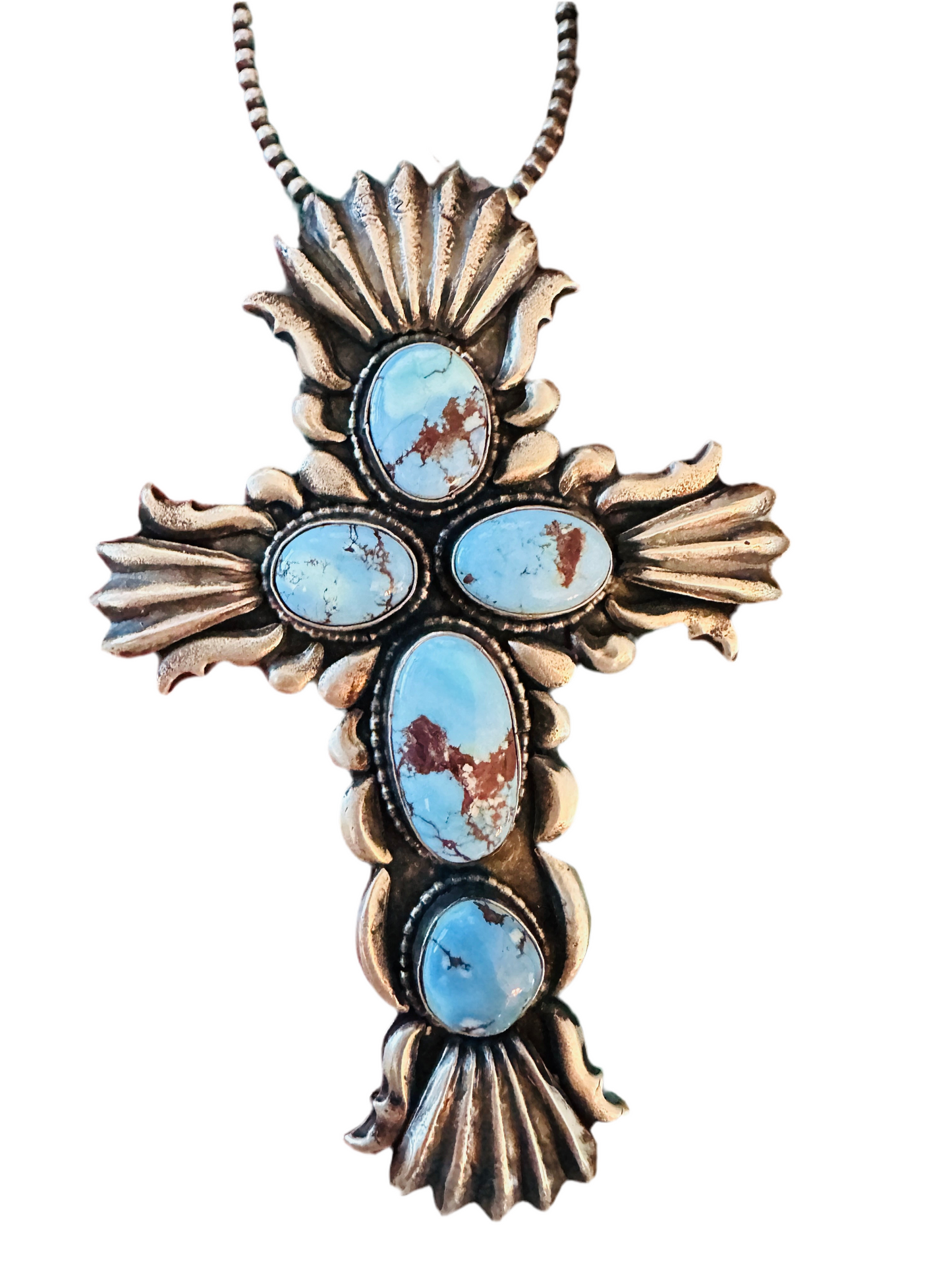 Navajo Golden Hills Turquoise & Sterling Silver Cross Pendant