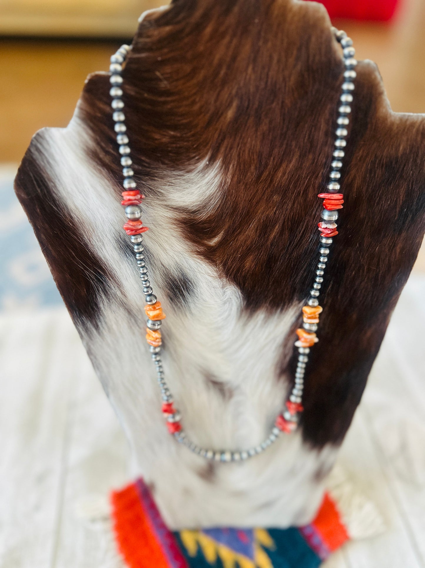 Navajo Sterling Silver & Spiny Oyster Beaded 24” Necklaces