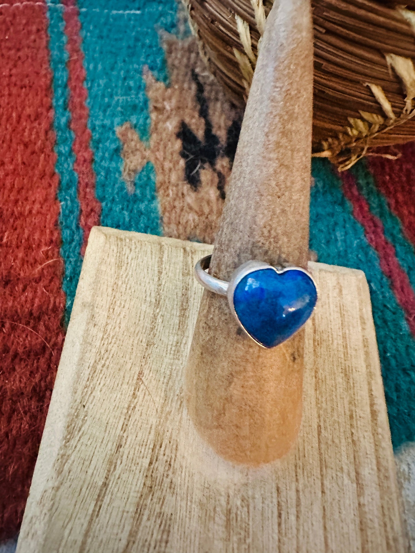 Navajo Sterling Silver & Lapis Adjustable Heart Ring