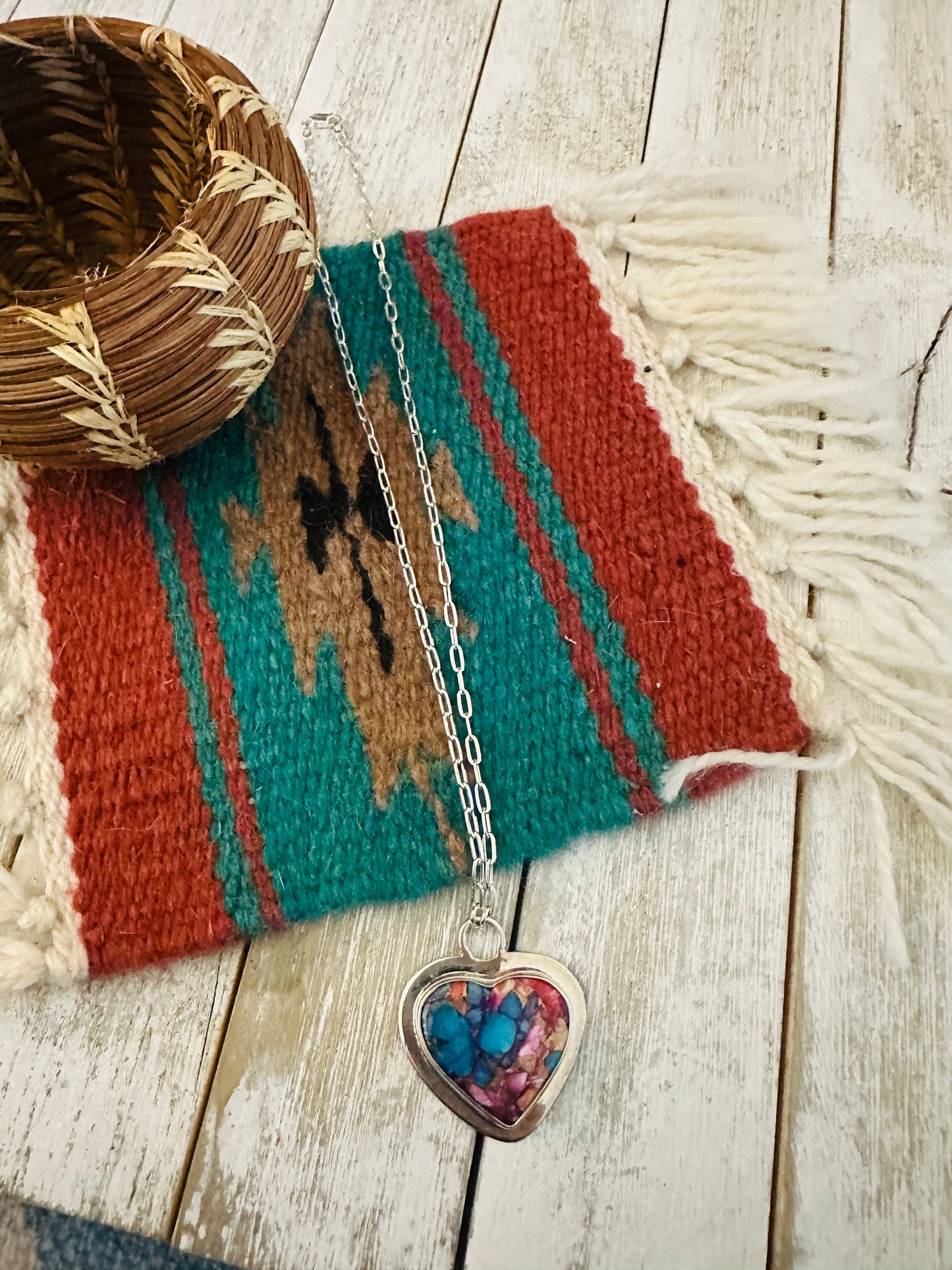 Navajo Sterling Silver & Pink Dream Mojave Heart Necklace