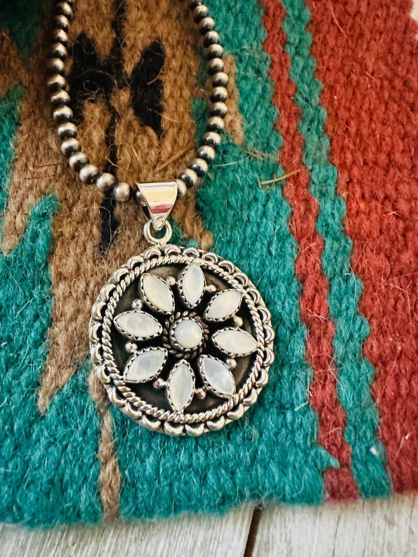 ** Christmas Collection ** Handmade Sterling Silver & Mother of Pearl Pendant Signed Nizhoni