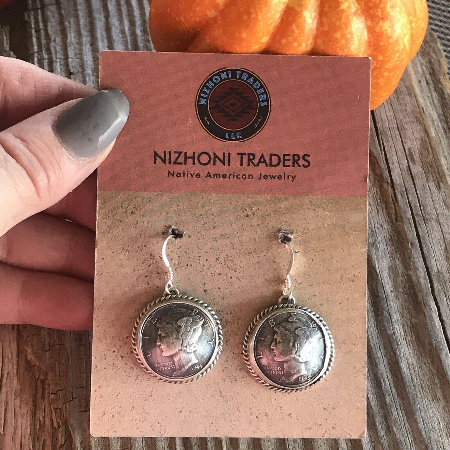 Kee- J Sterling Silver Turquoise Liberty Coin Dangle Earrings