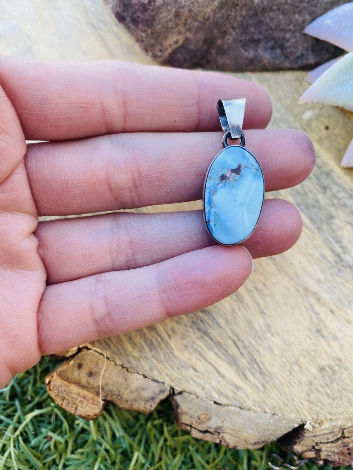 Navajo Handmade Golden Hills Turquoise & Sterling Silver Pendant Signed