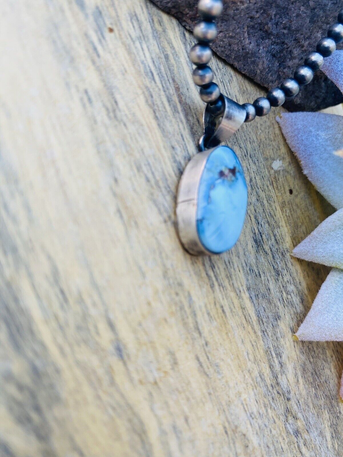 Navajo Handmade Golden Hills Turquoise & Sterling Silver Pendant Signed