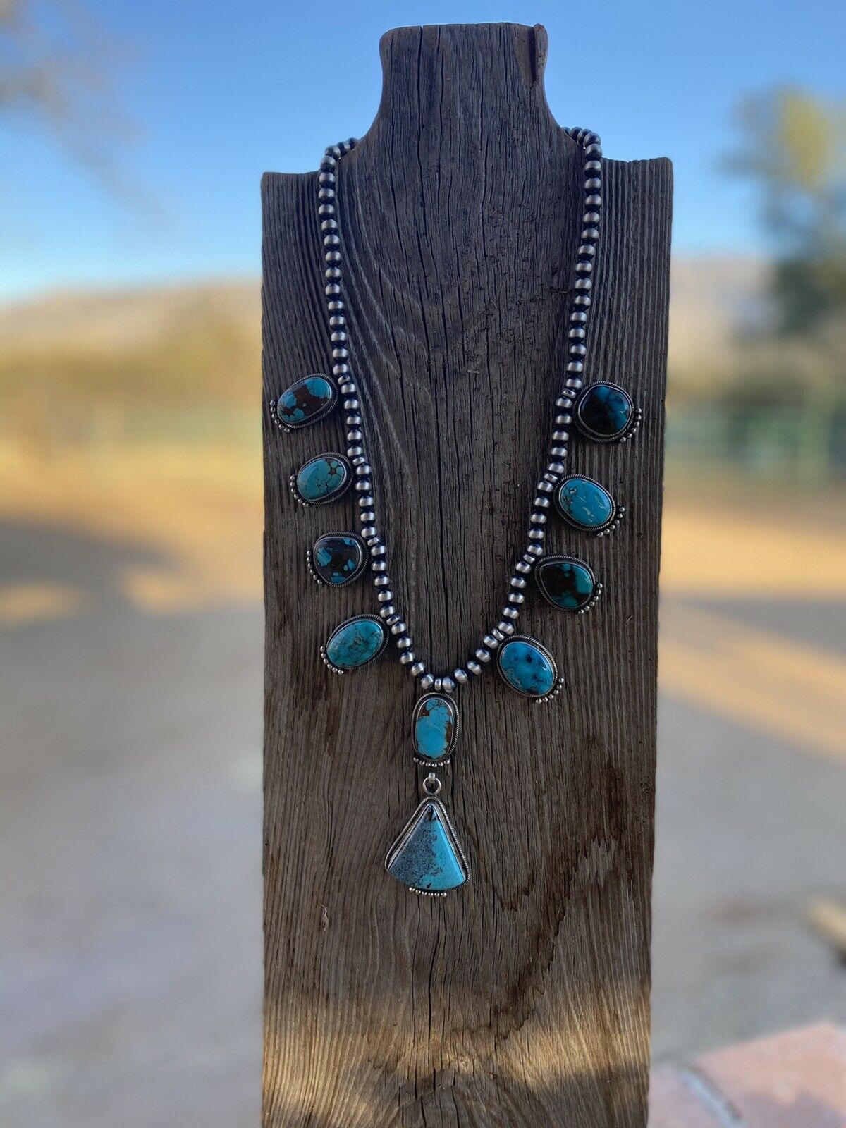 Stunning Navajo Sterling Silver Royston Turquoise Necklace & Earring Set