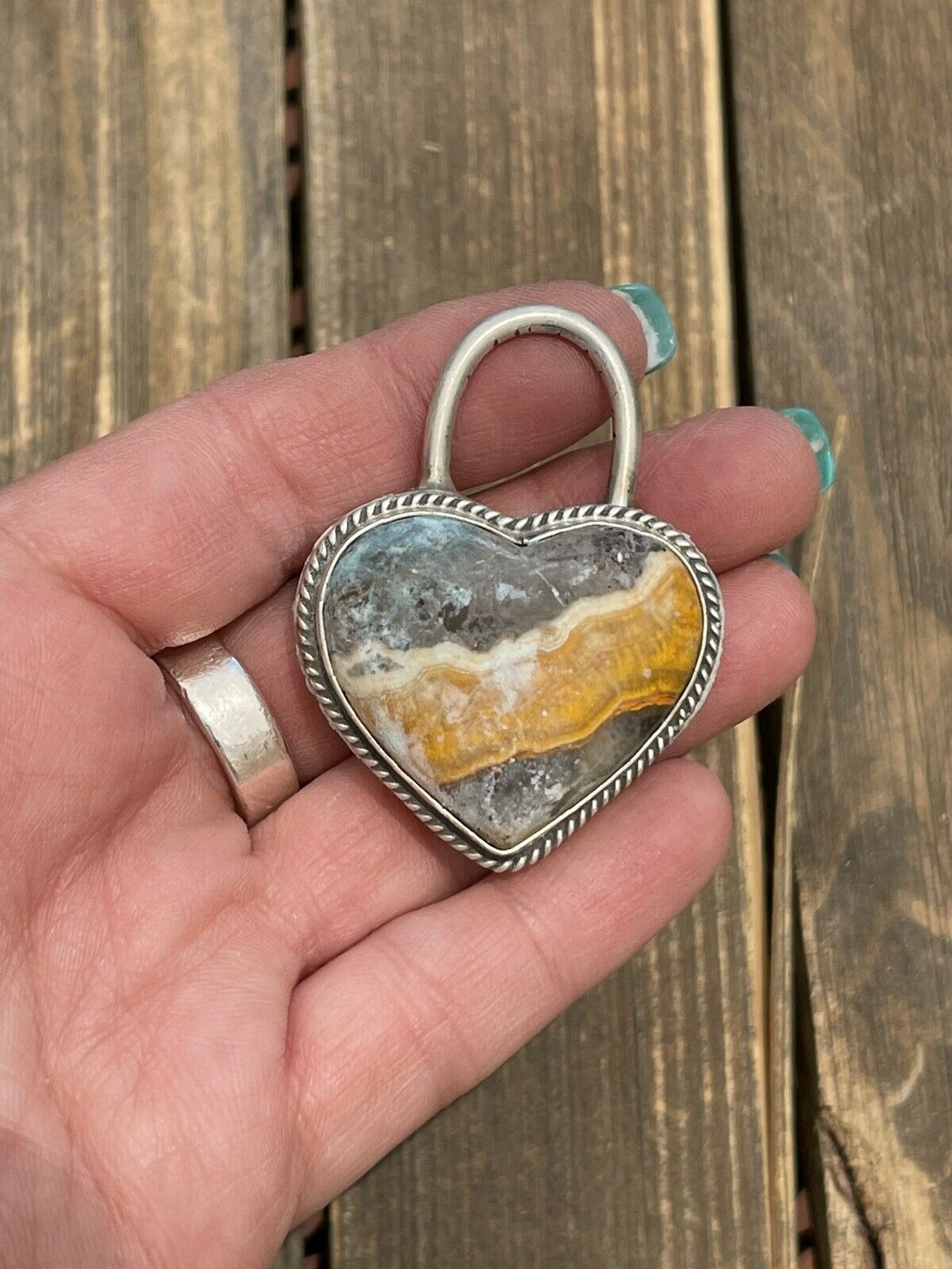 Navajo Bumblebee & Sterling Silver Heart Pendant Signed