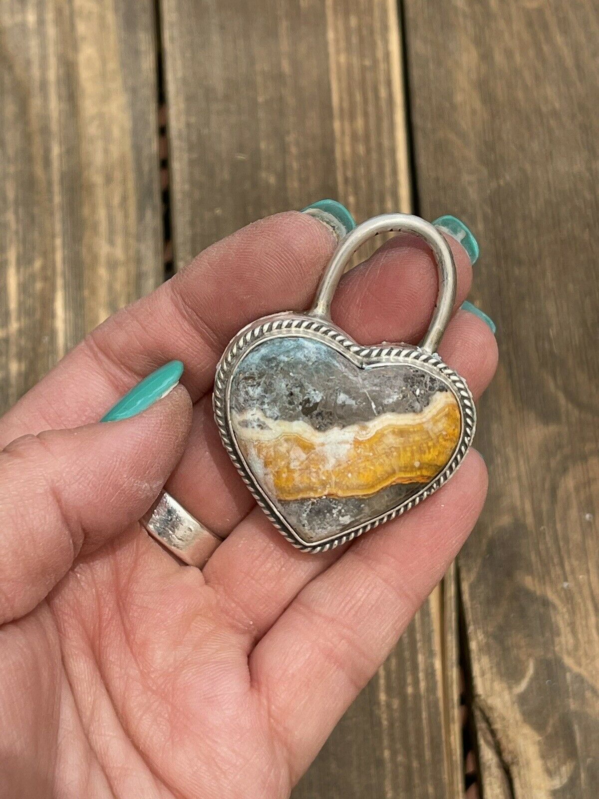 Navajo Bumblebee & Sterling Silver Heart Pendant Signed