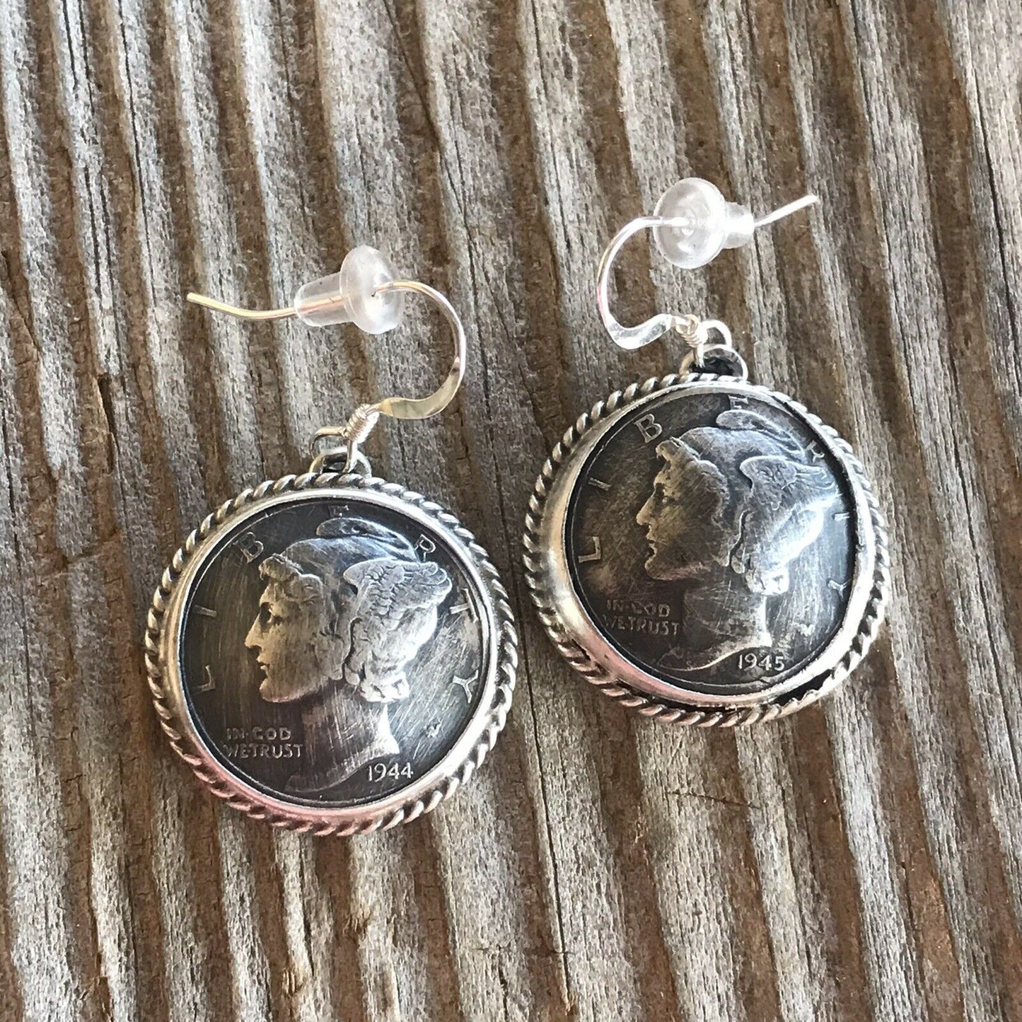 Kee- J Sterling Silver Turquoise Liberty Coin Dangle Earrings