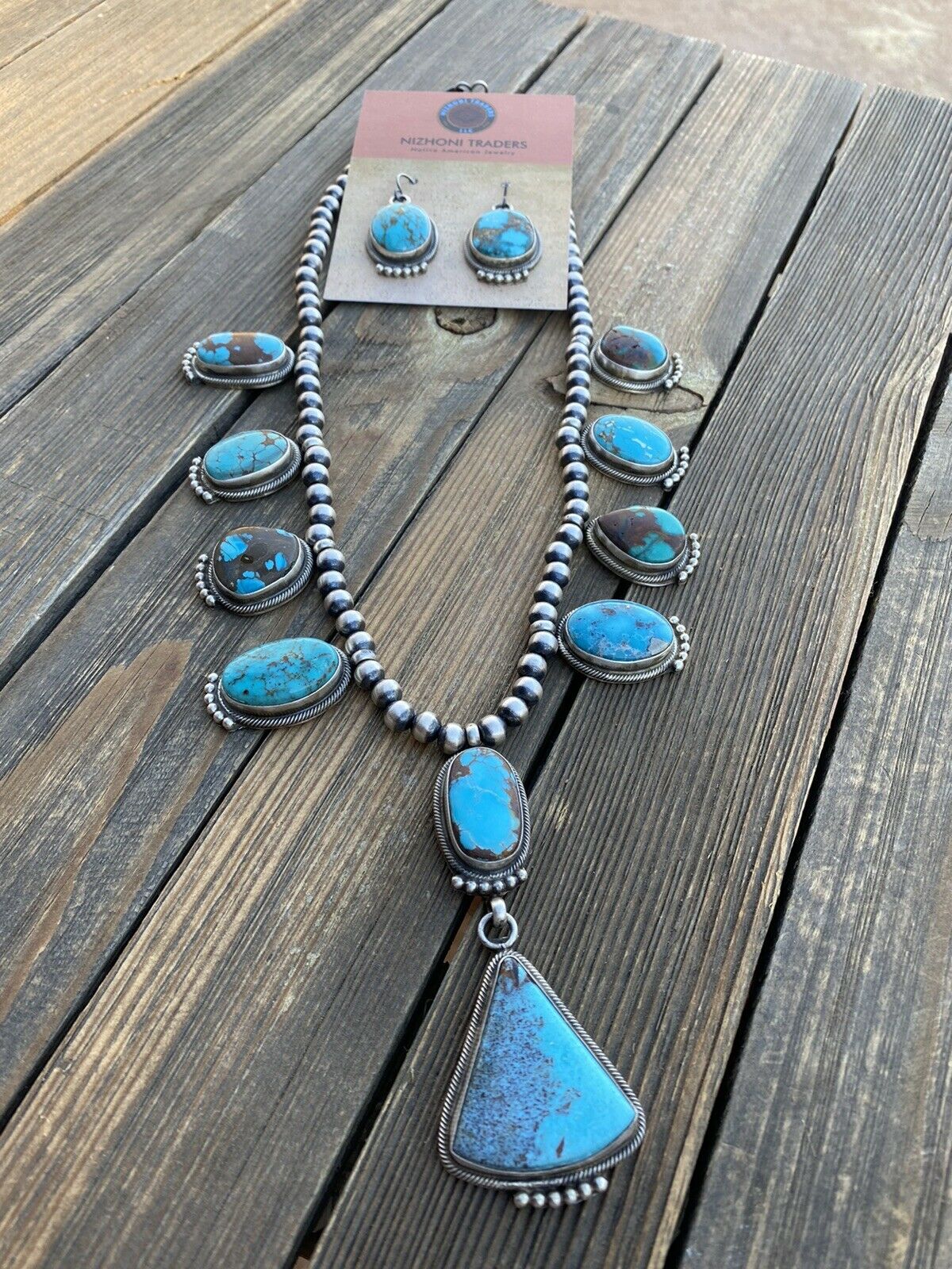 Stunning Navajo Sterling Silver Royston Turquoise Necklace & Earring Set