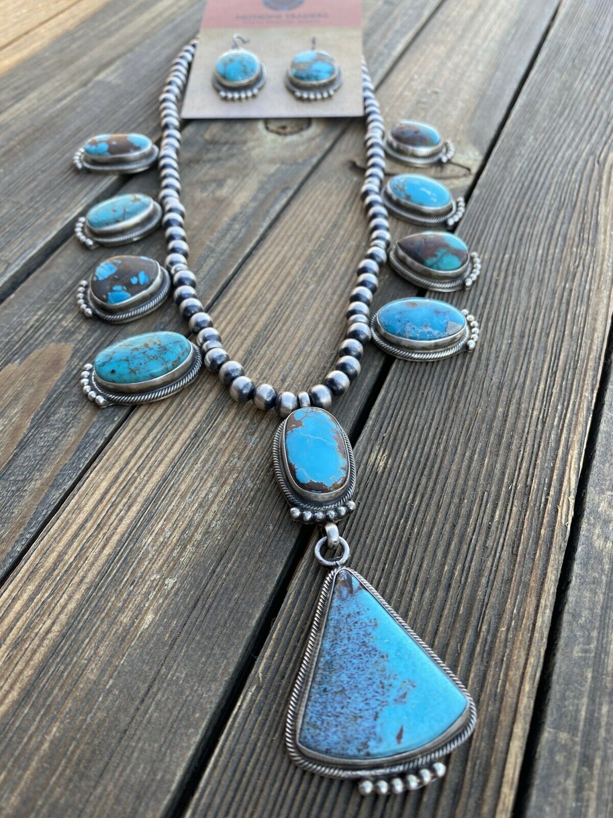 Stunning Navajo Sterling Silver Royston Turquoise Necklace & Earring Set