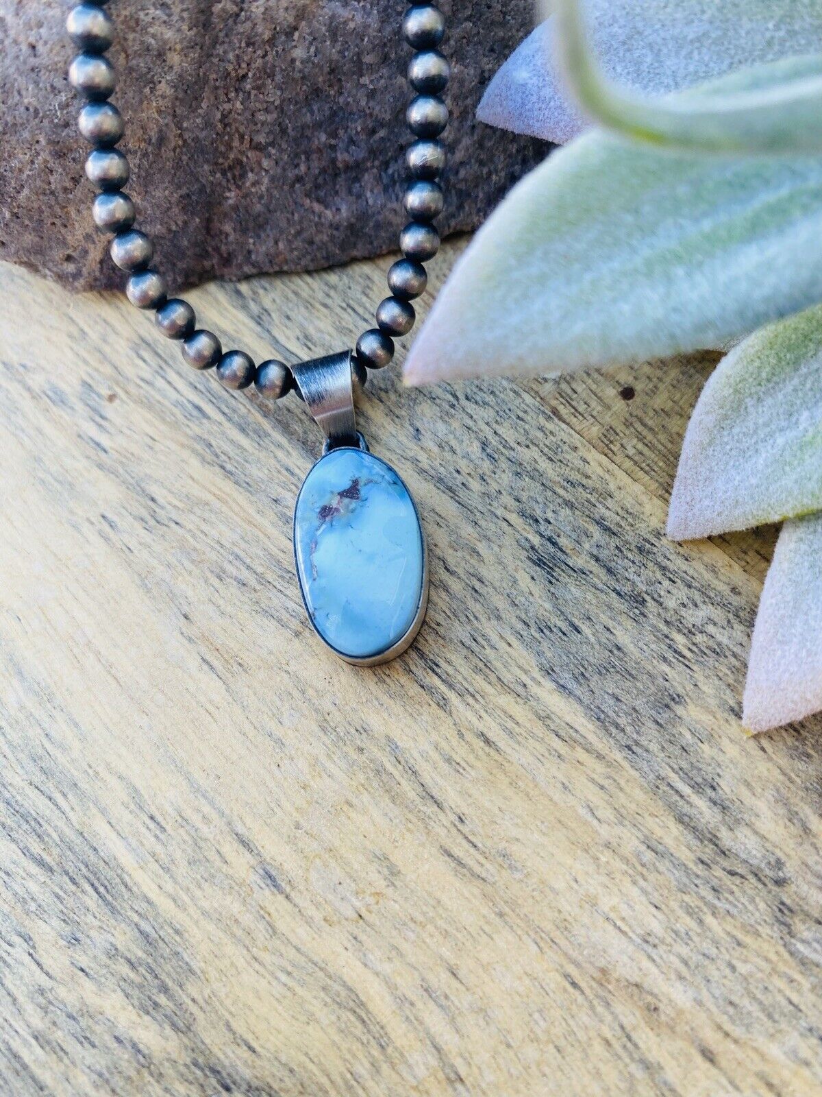Navajo Handmade Golden Hills Turquoise & Sterling Silver Pendant Signed