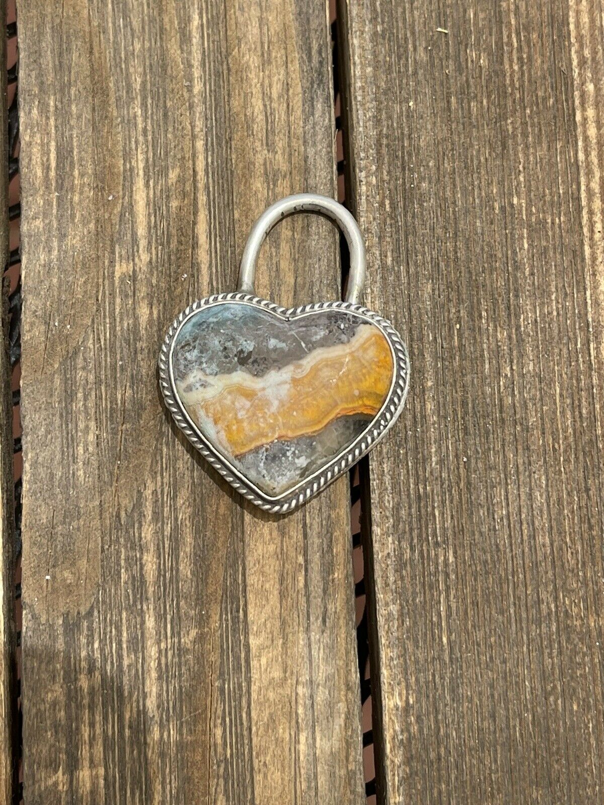 Navajo Bumblebee & Sterling Silver Heart Pendant Signed