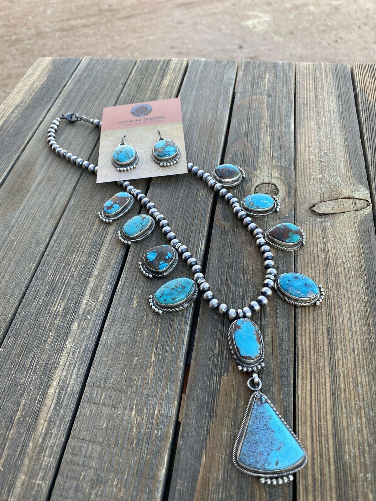 Stunning Navajo Sterling Silver Royston Turquoise Necklace & Earring Set