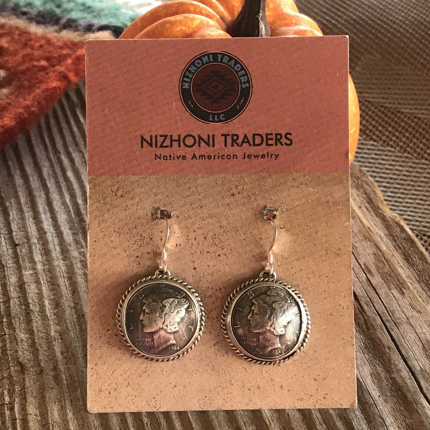 Kee- J Sterling Silver Turquoise Liberty Coin Dangle Earrings
