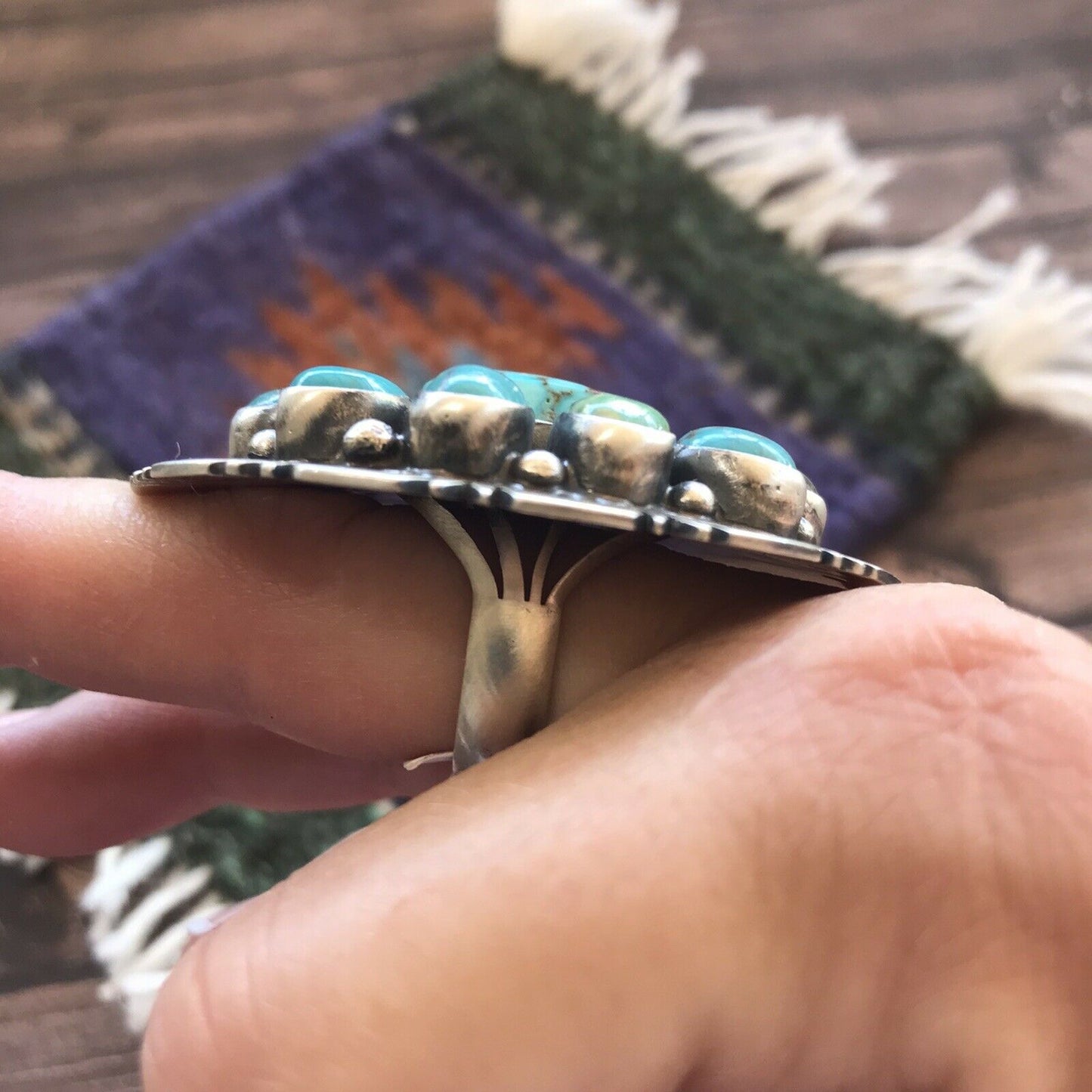 Navajo Cluster Multi Turquoise & Sterling Silver Ring Size 6.5