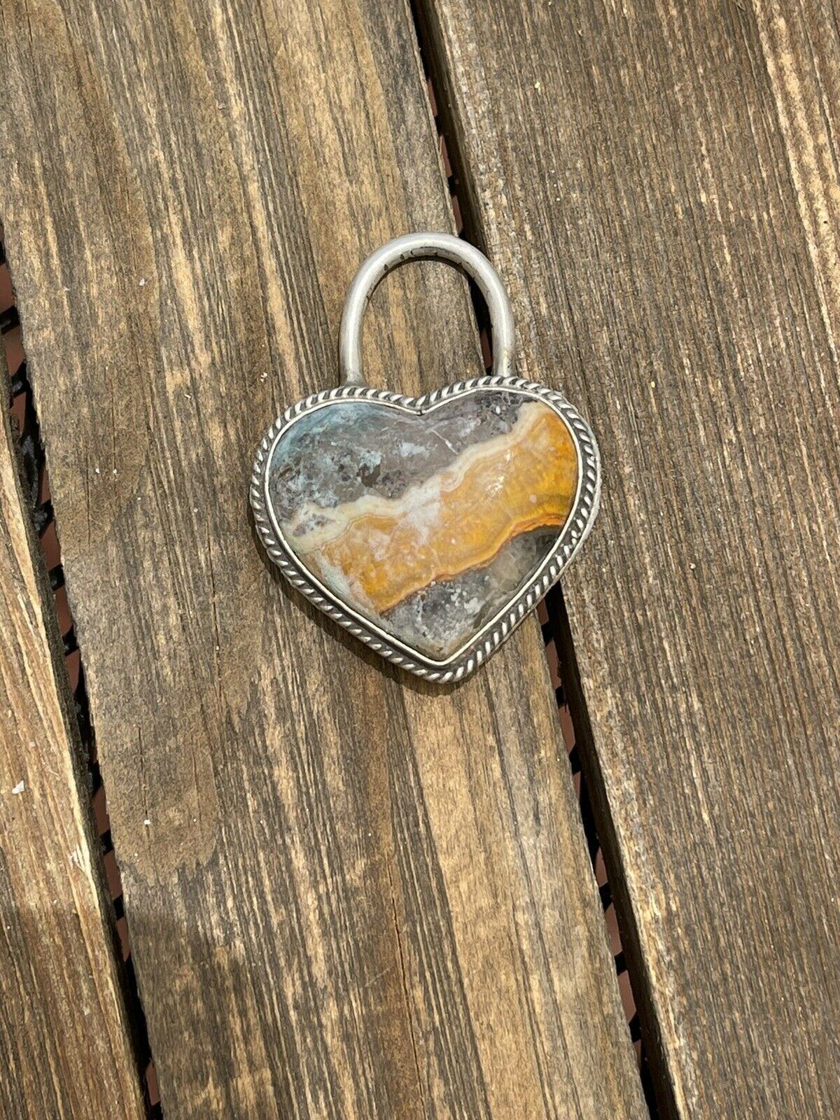 Navajo Bumblebee & Sterling Silver Heart Pendant Signed