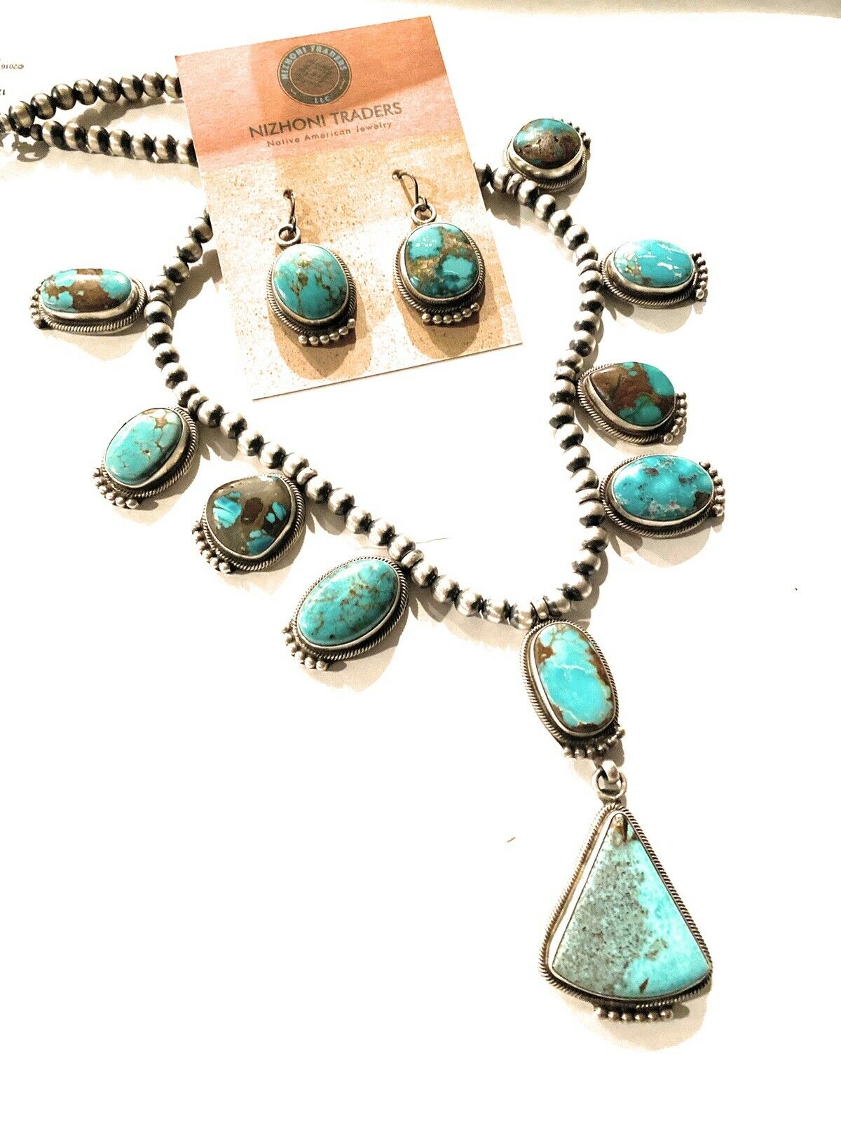Stunning Navajo Sterling Silver Royston Turquoise Necklace & Earring Set