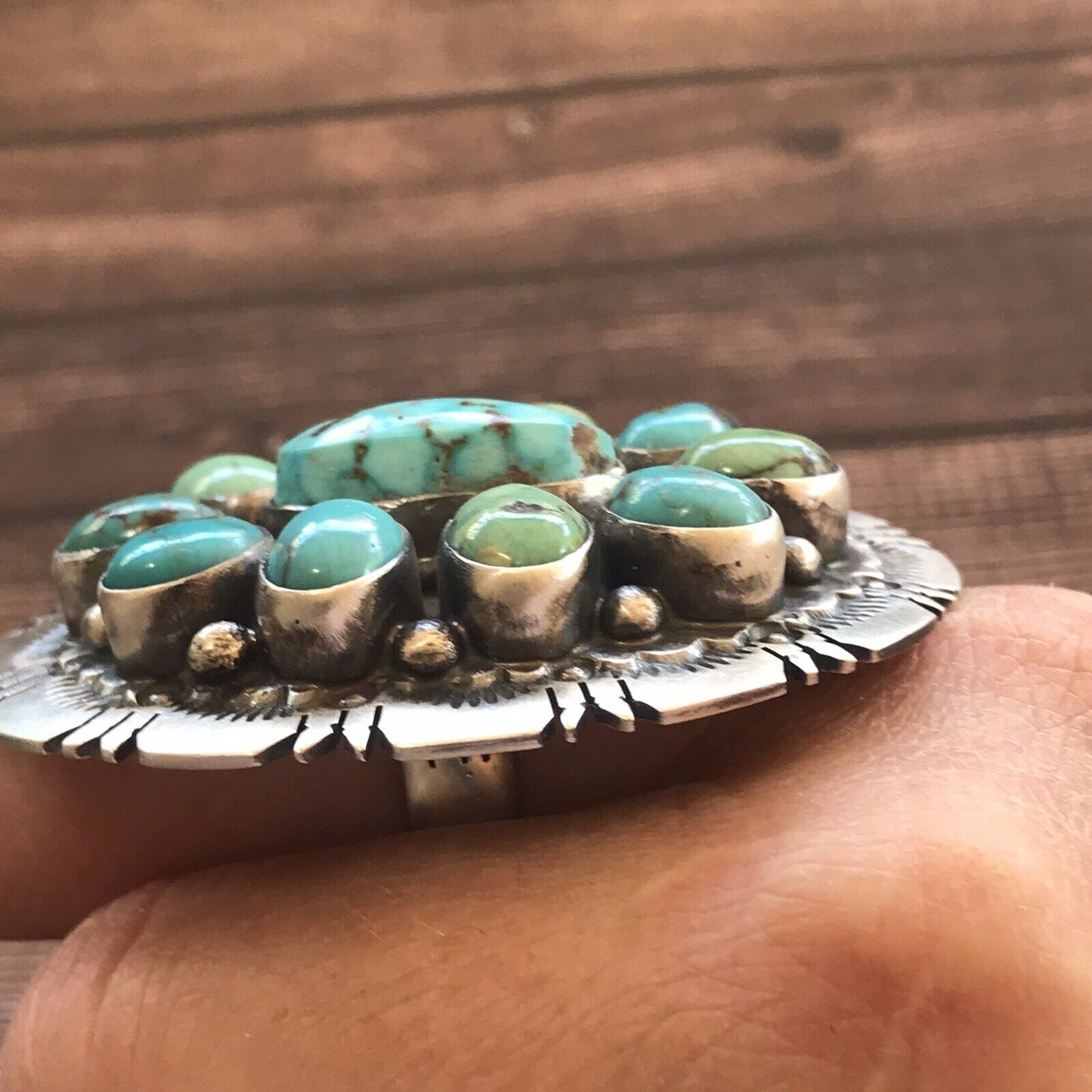 Navajo Cluster Multi Turquoise & Sterling Silver Ring Size 6.5