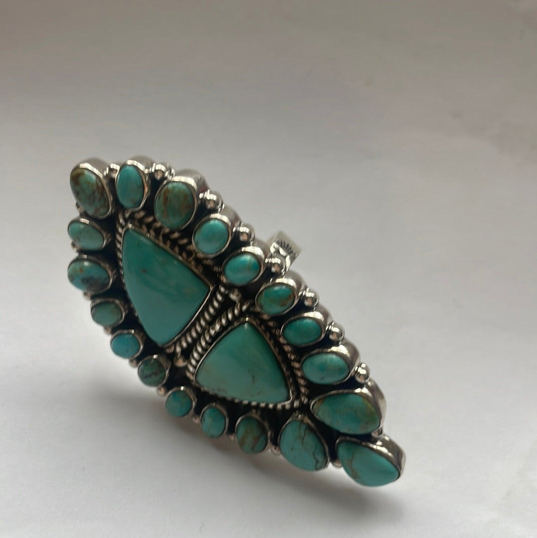 Nizhoni Handmade Turquoise & Sterling Silver Adjustable Statement Ring