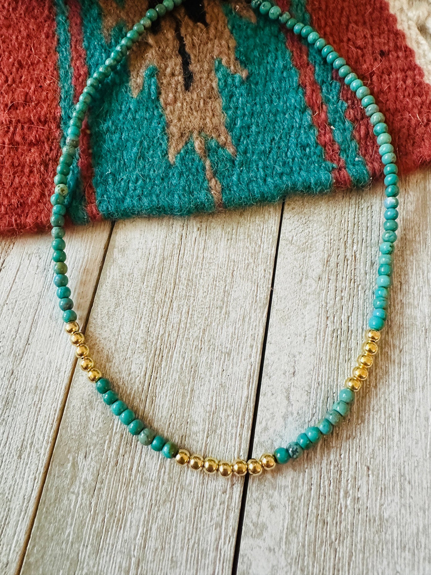 Navajo Turquoise & Gold Beaded 16” Necklace