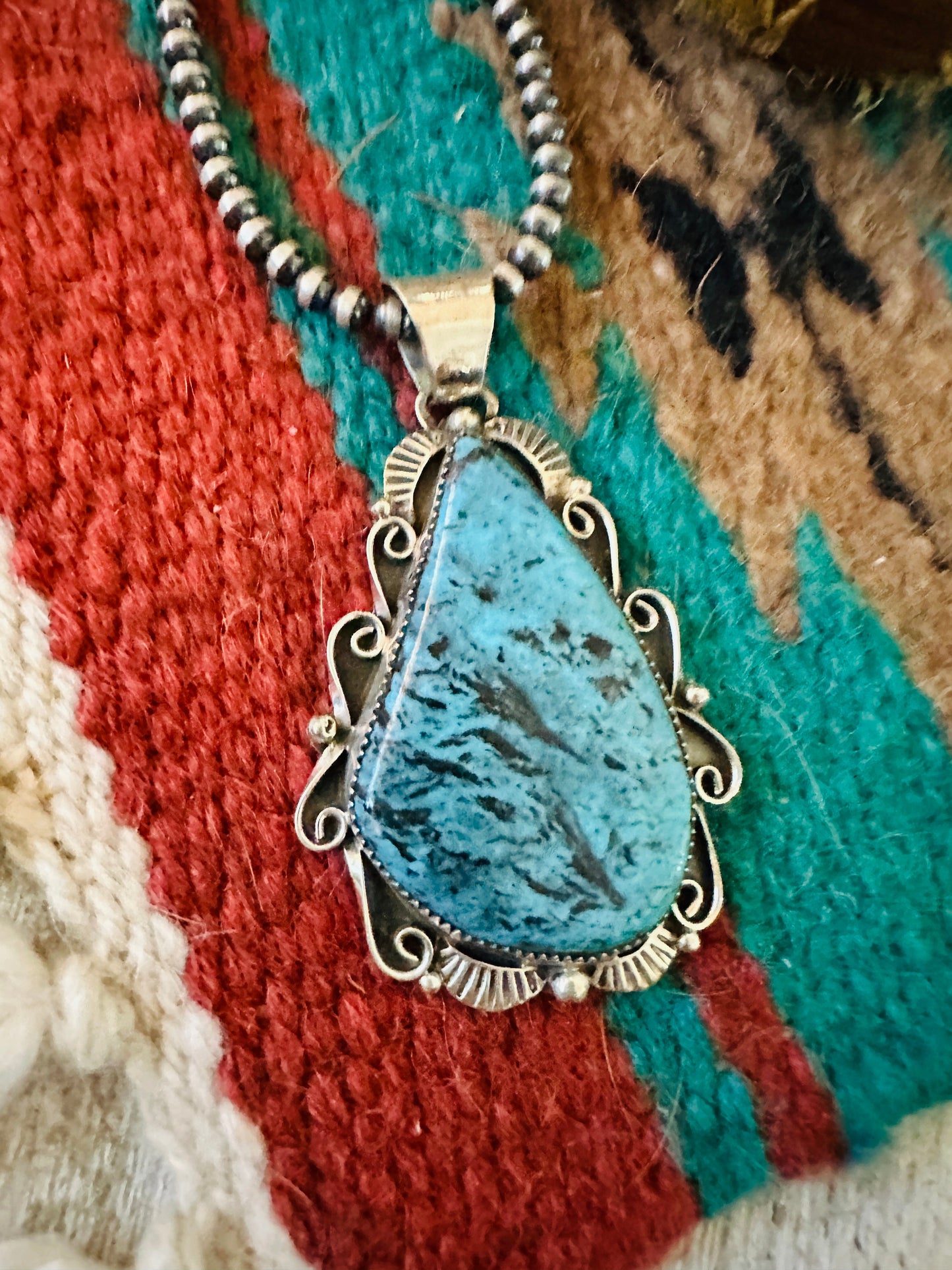 Navajo Kingman Turquoise & Sterling Silver Pendant