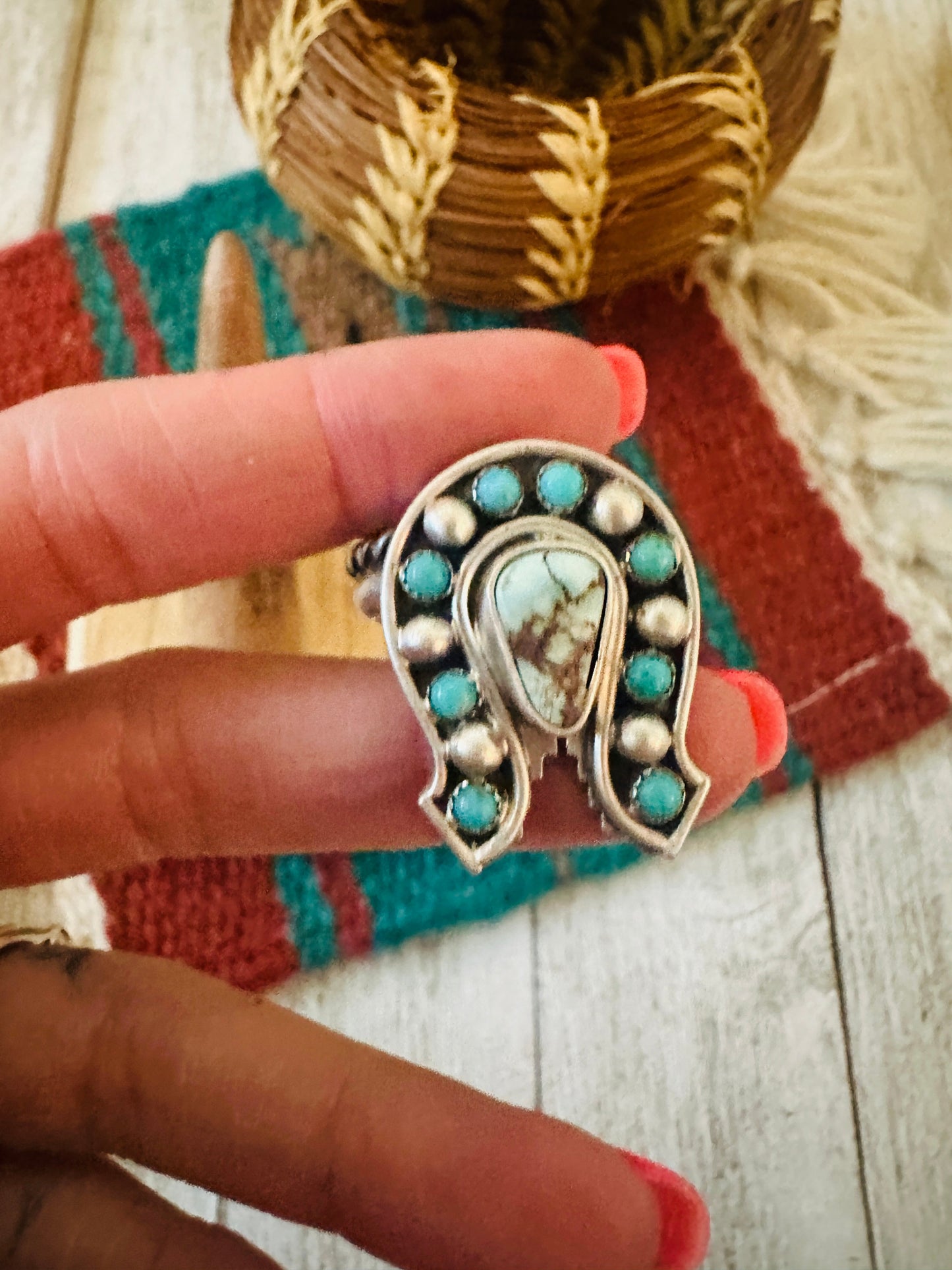 Navajo Sterling Silver & Turquoise Adjustable Horseshoe Ring