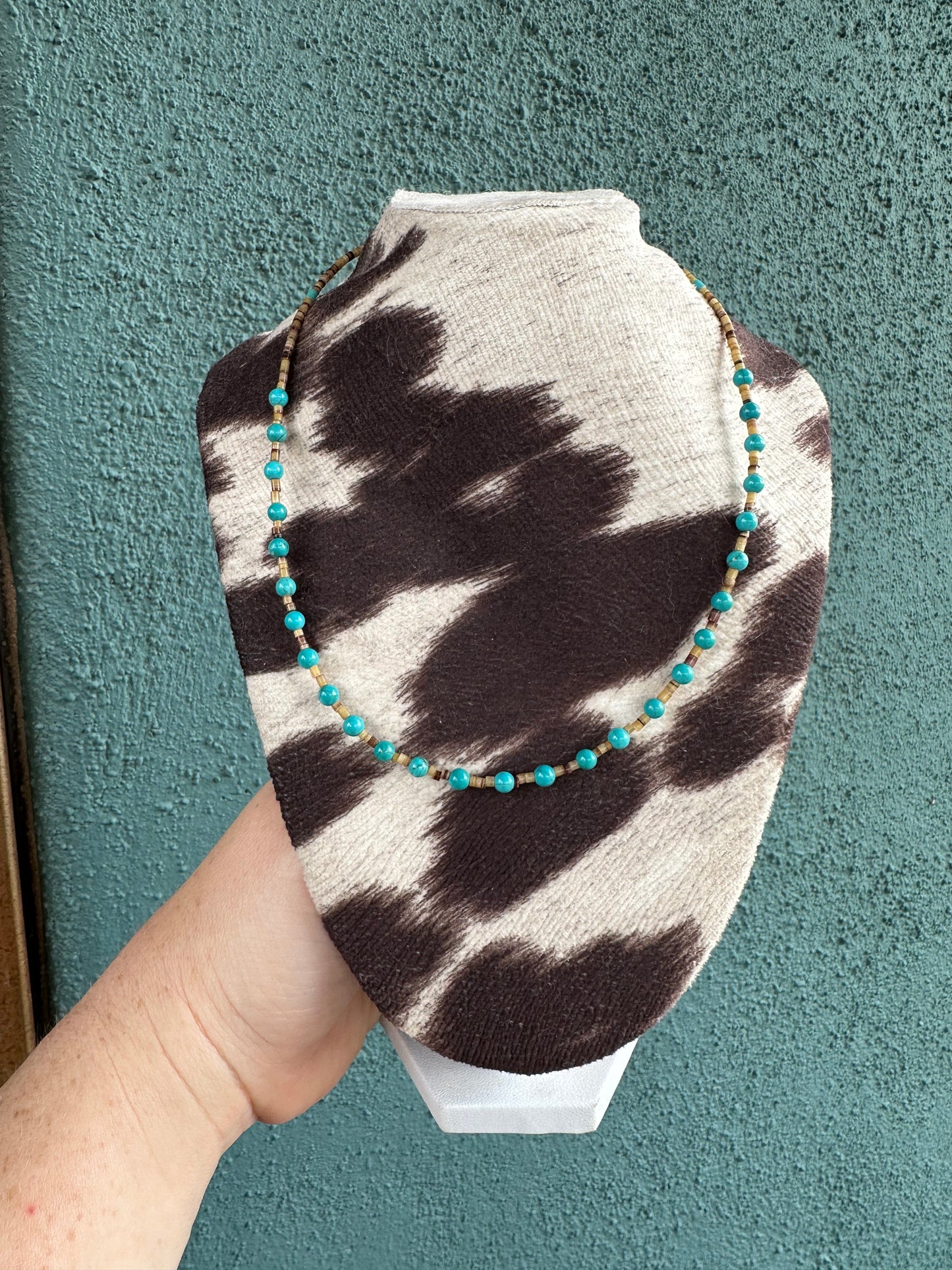 Navajo Turquoise And Heishi Beaded Necklace 16”