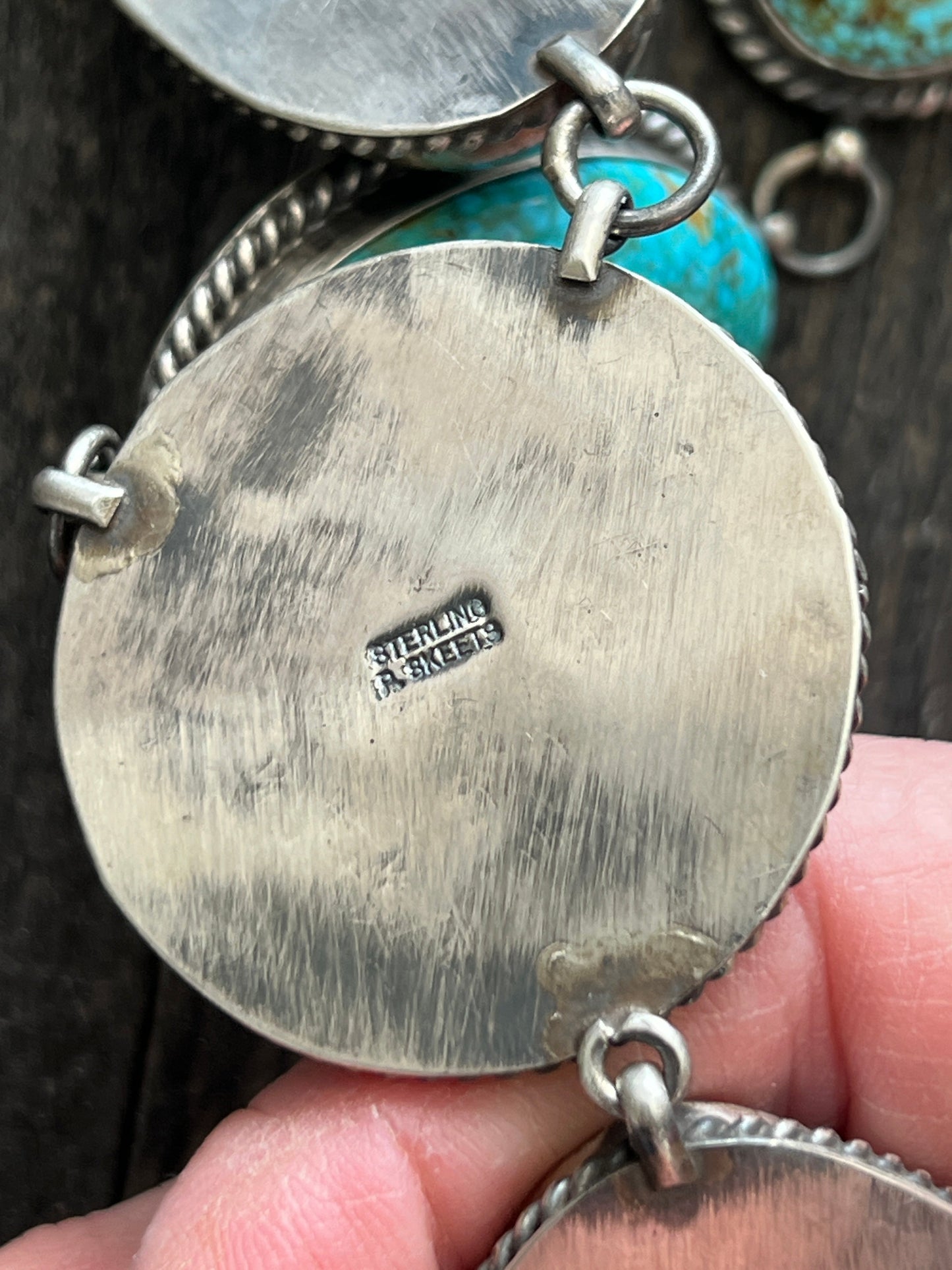 Navajo Sterling Silver and Birdseye Kingman Turquoise Y-Style Lariat Necklace and Earrings Set by Peggy Skeets