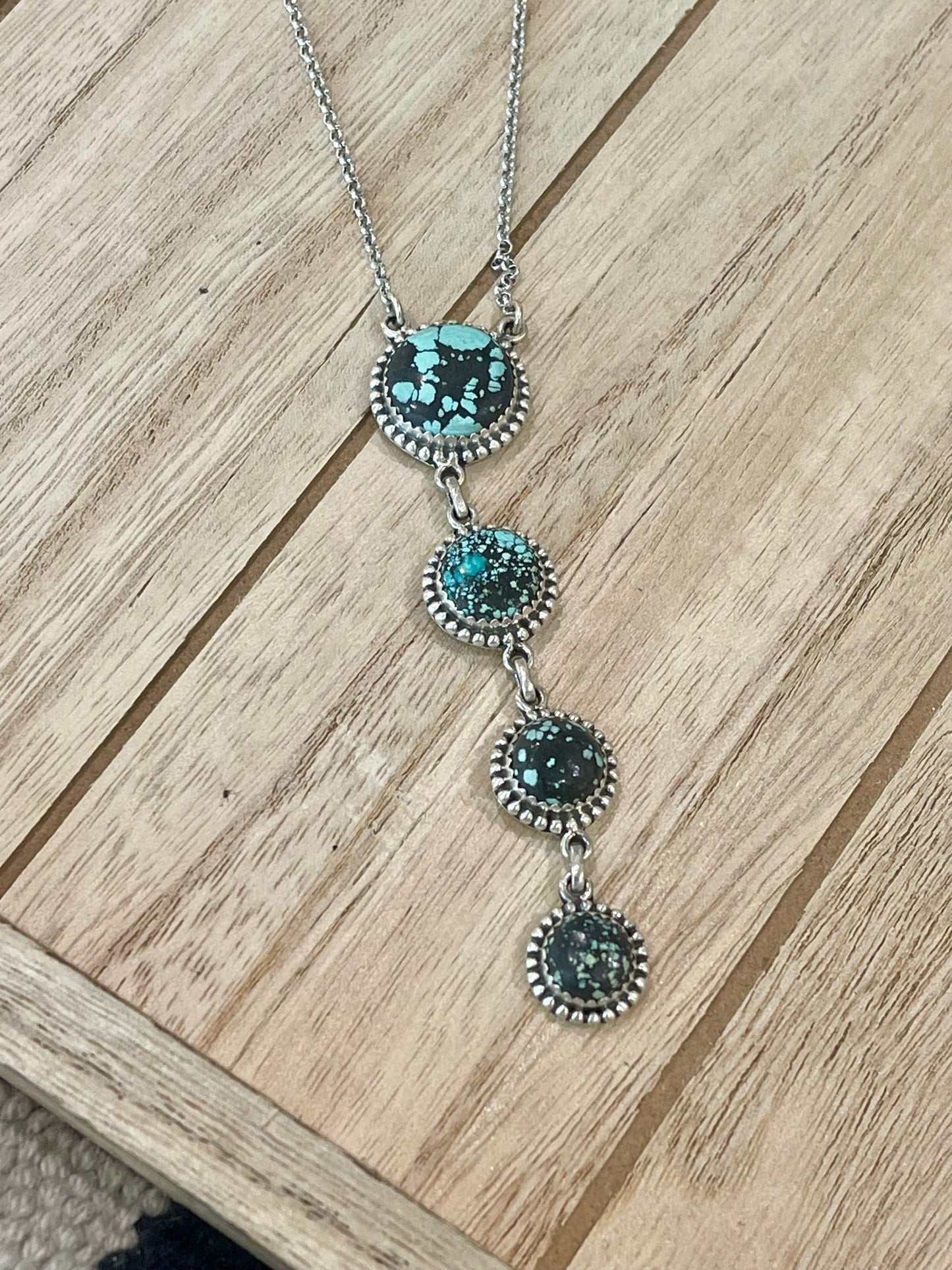 Handmade Sterling Silver & New Lander Turquoise Drop Necklace Signed Nizhoni