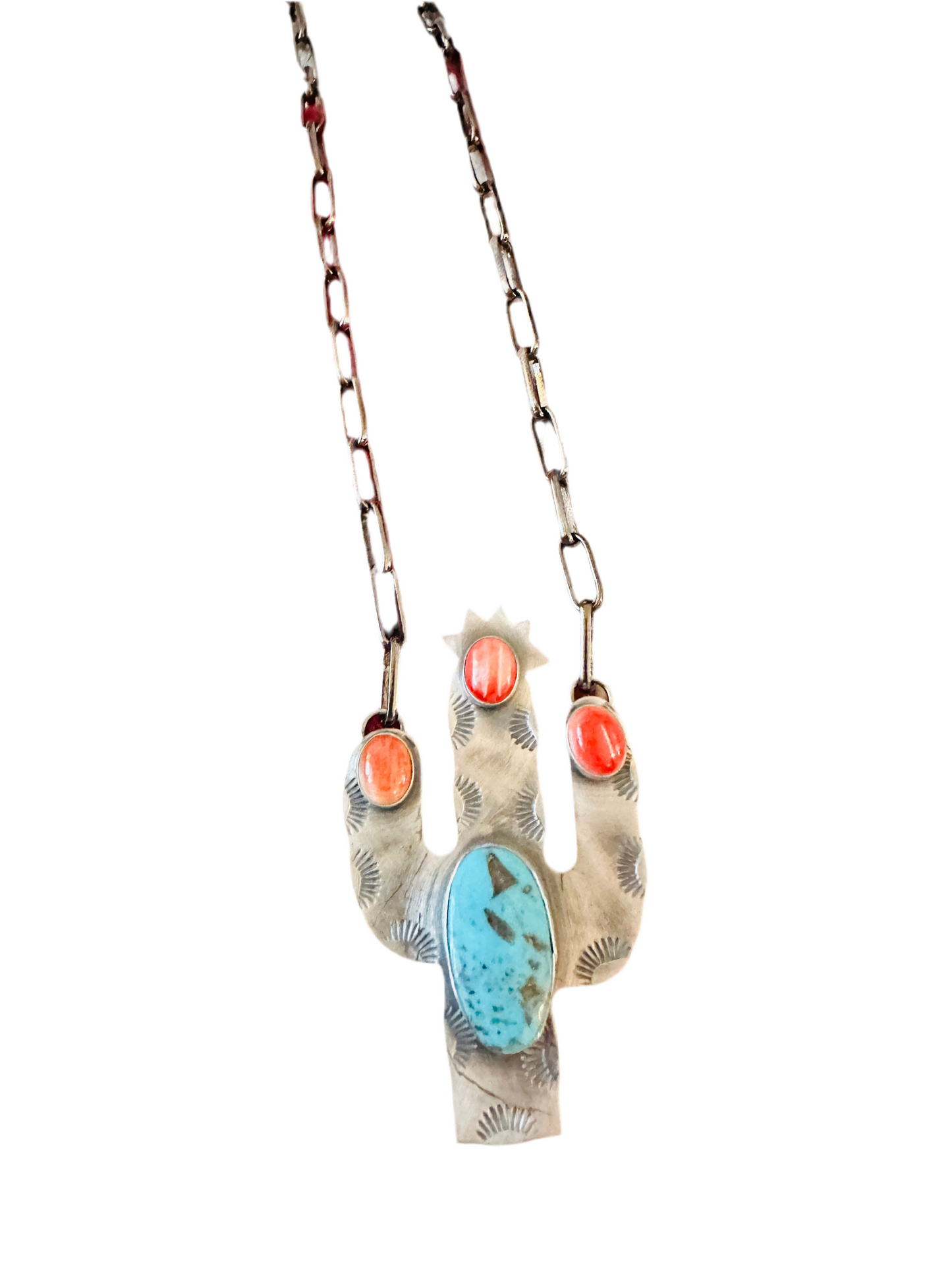 Navajo Sterling Silver, Turquoise & Spiny Cactus Necklace