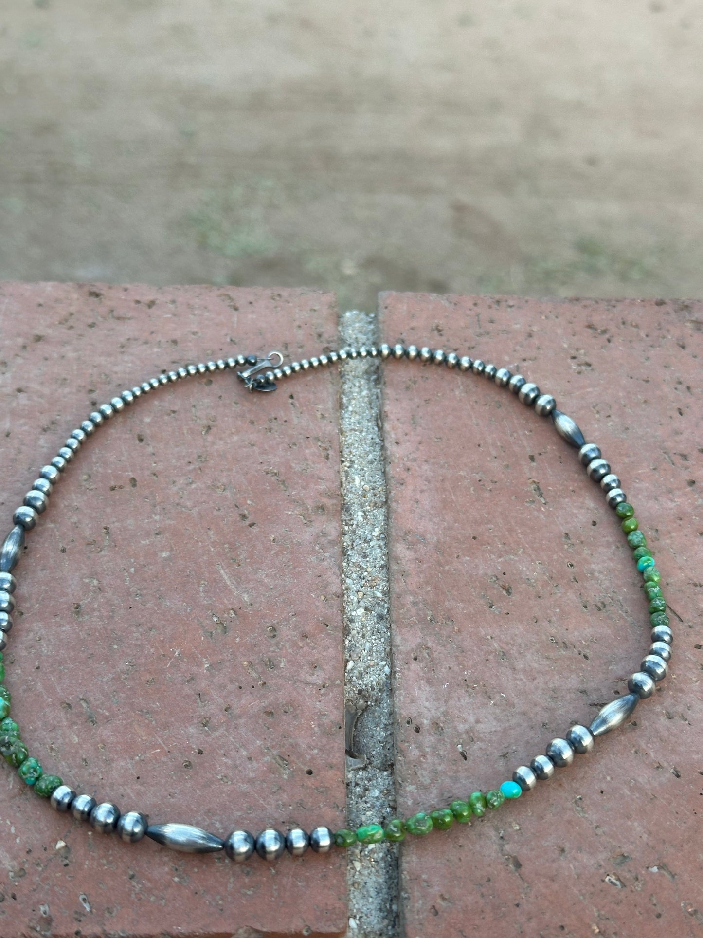 Navajo Sterling Silver Navajo Style Pearls with Royston Turquoise 20”