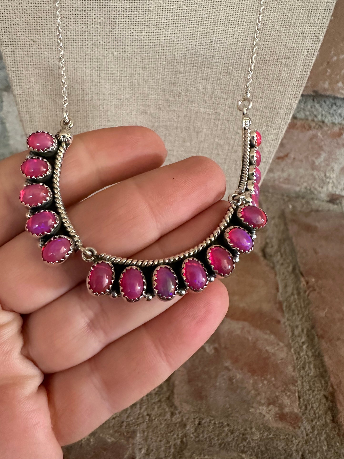 Sunset Canyon Handmade Hot Pink Onyx & Sterling Silver Necklace