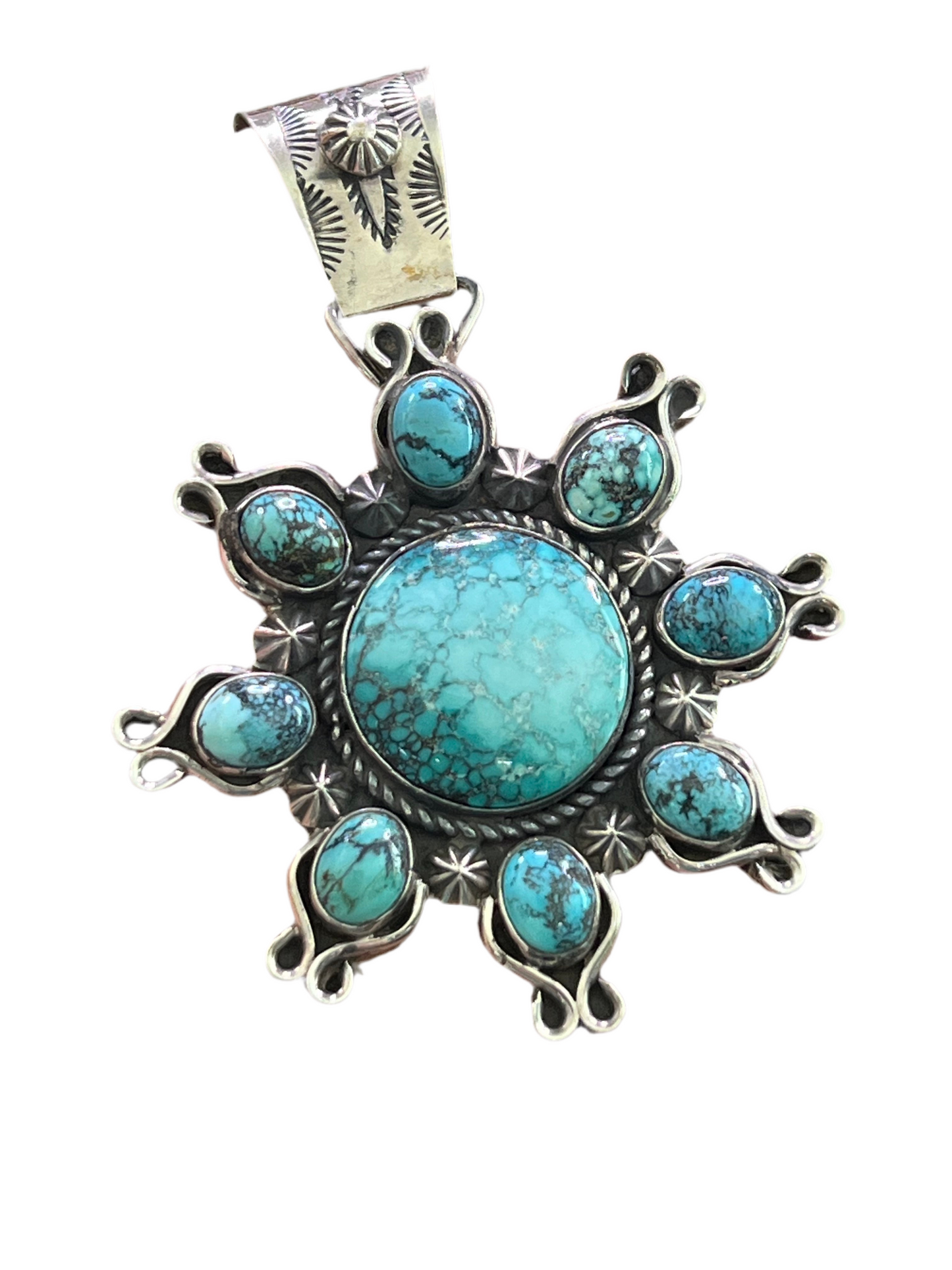 Apache Hubei Turquoise Sunburst Pendant by Rosella Paxson