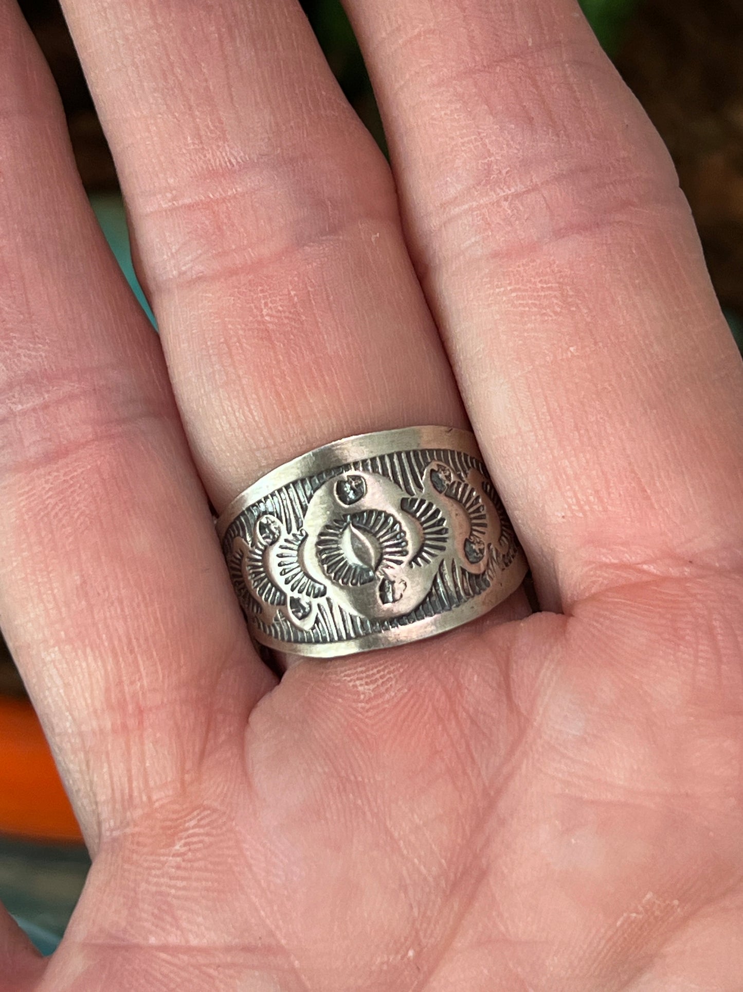 Navajo Sterling Silver and Natural Kingman Web Ring by Boyd Ashley, Size 8
