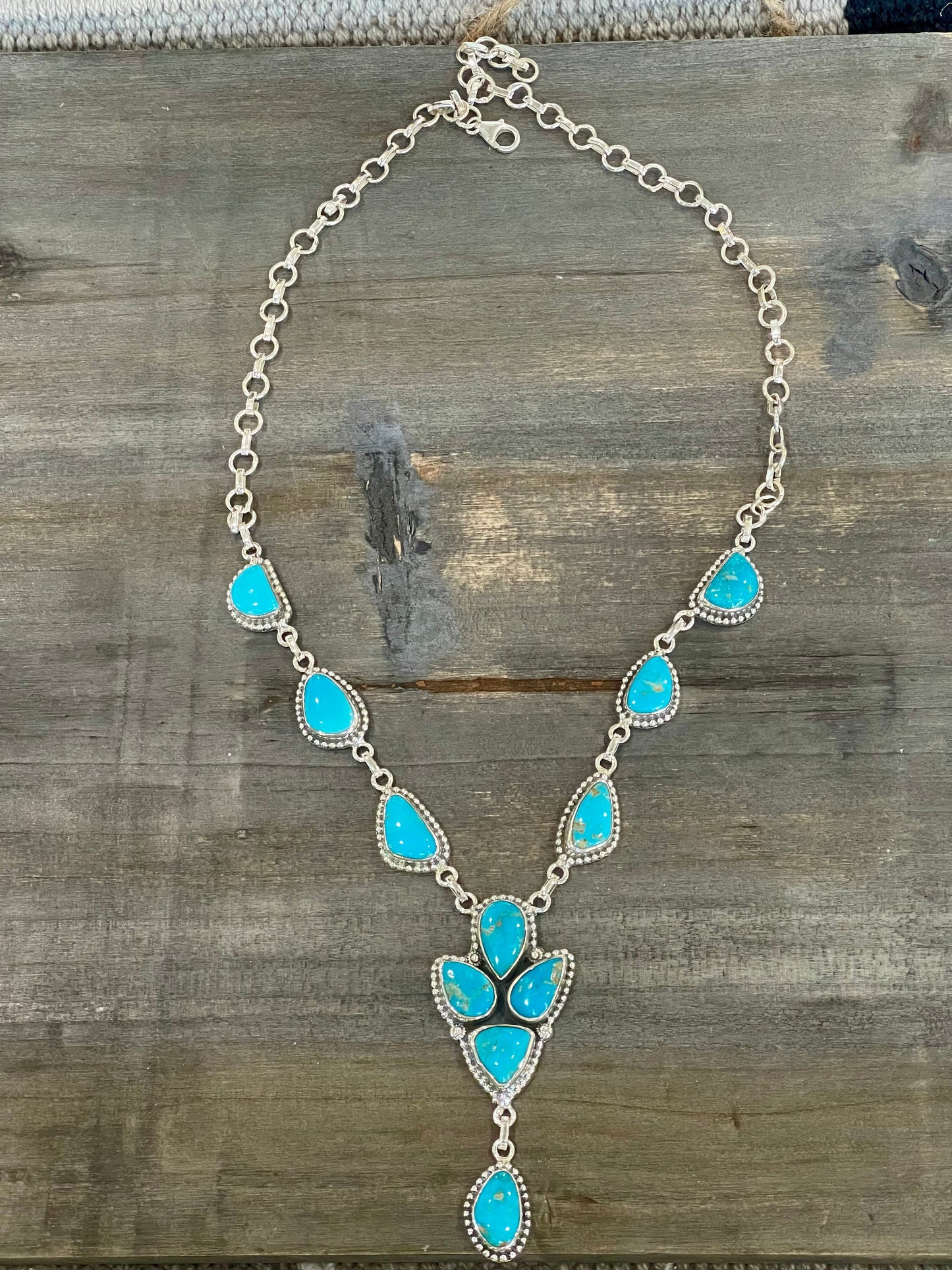 Handmade Sterling Silver Sonoran Mountain Turquoise Lariat Necklace