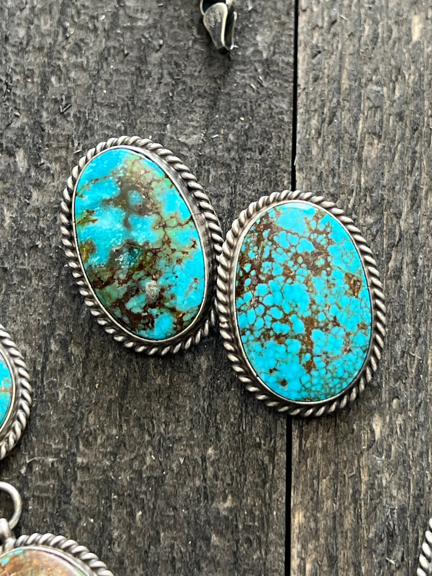 Navajo Sterling Silver and Birdseye Kingman Turquoise Y-Style Lariat Necklace and Earrings Set by Peggy Skeets