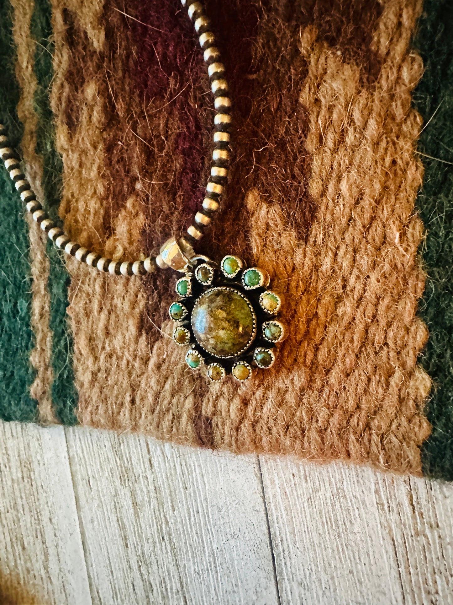 Navajo Turquoise & Sterling Silver Cluster Flower Pendant