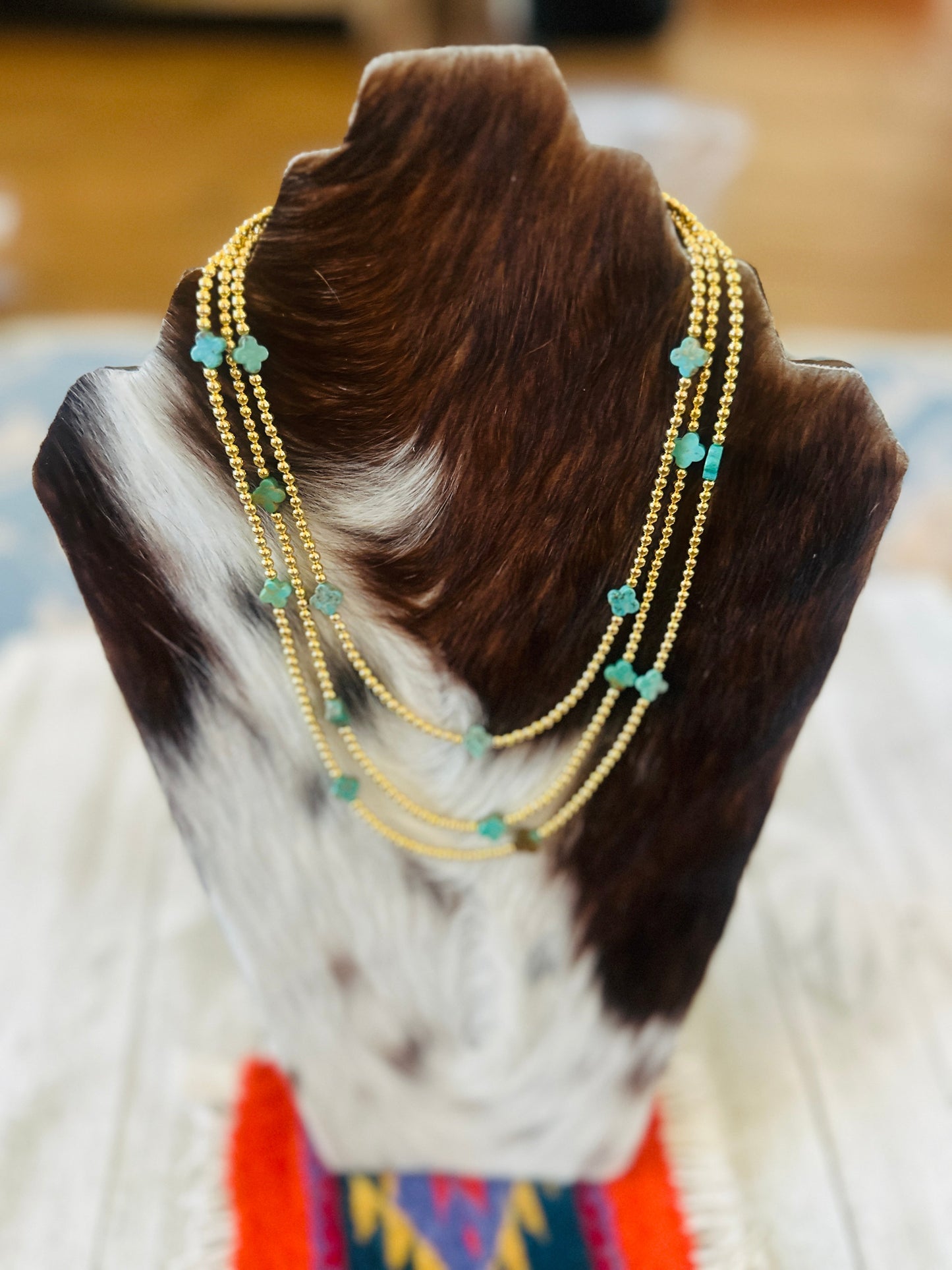 Navajo Gold Plated Sterling Silver & Turquoise Beaded Necklace