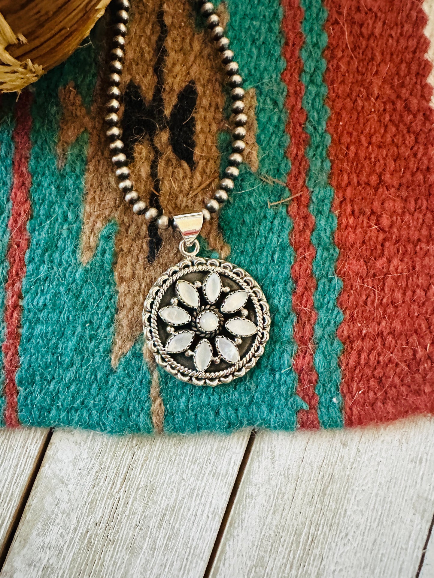 ** Christmas Collection ** Handmade Sterling Silver & Mother of Pearl Pendant Signed Nizhoni