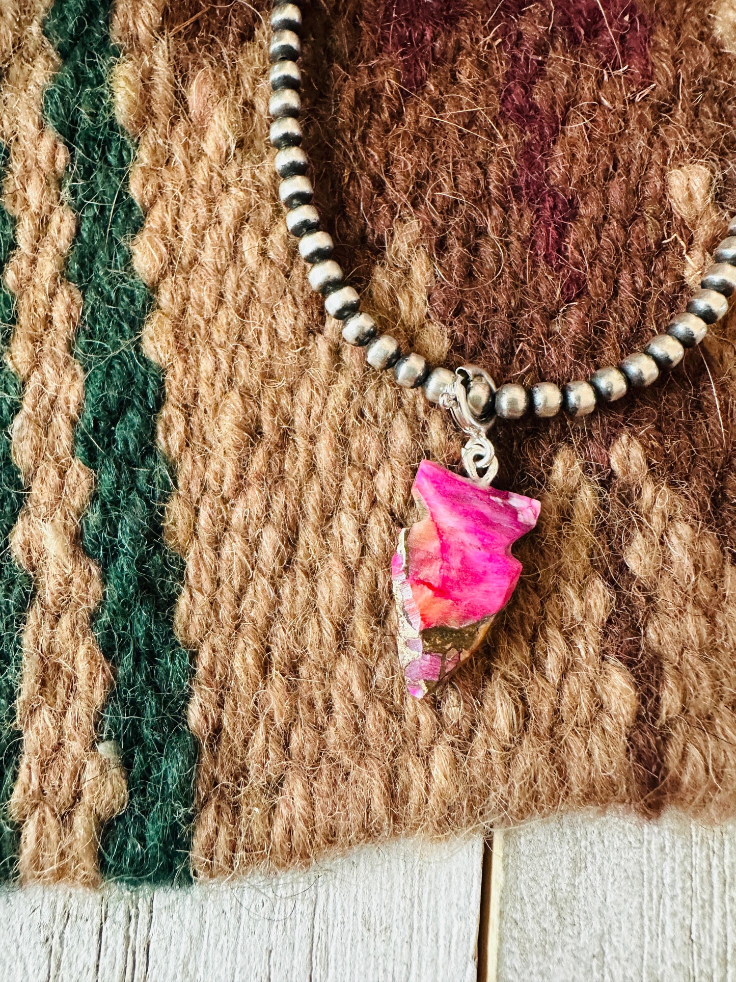 Navajo Hand Carved Pink Mojave Arrowhead Charm