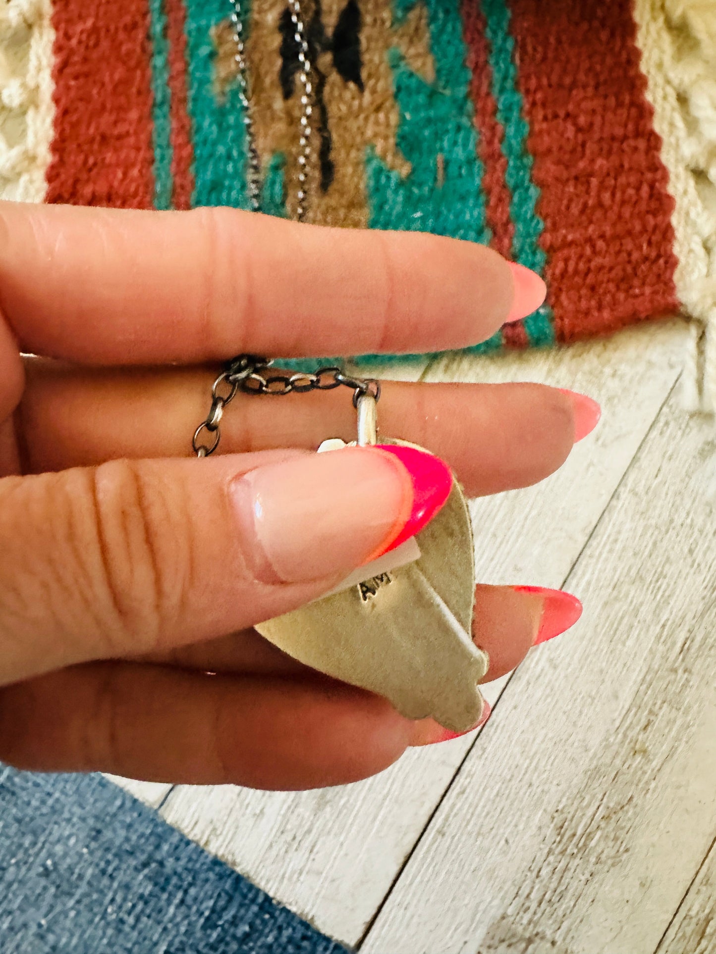 Navajo Sterling Silver & Orange Spiny Heart Necklace