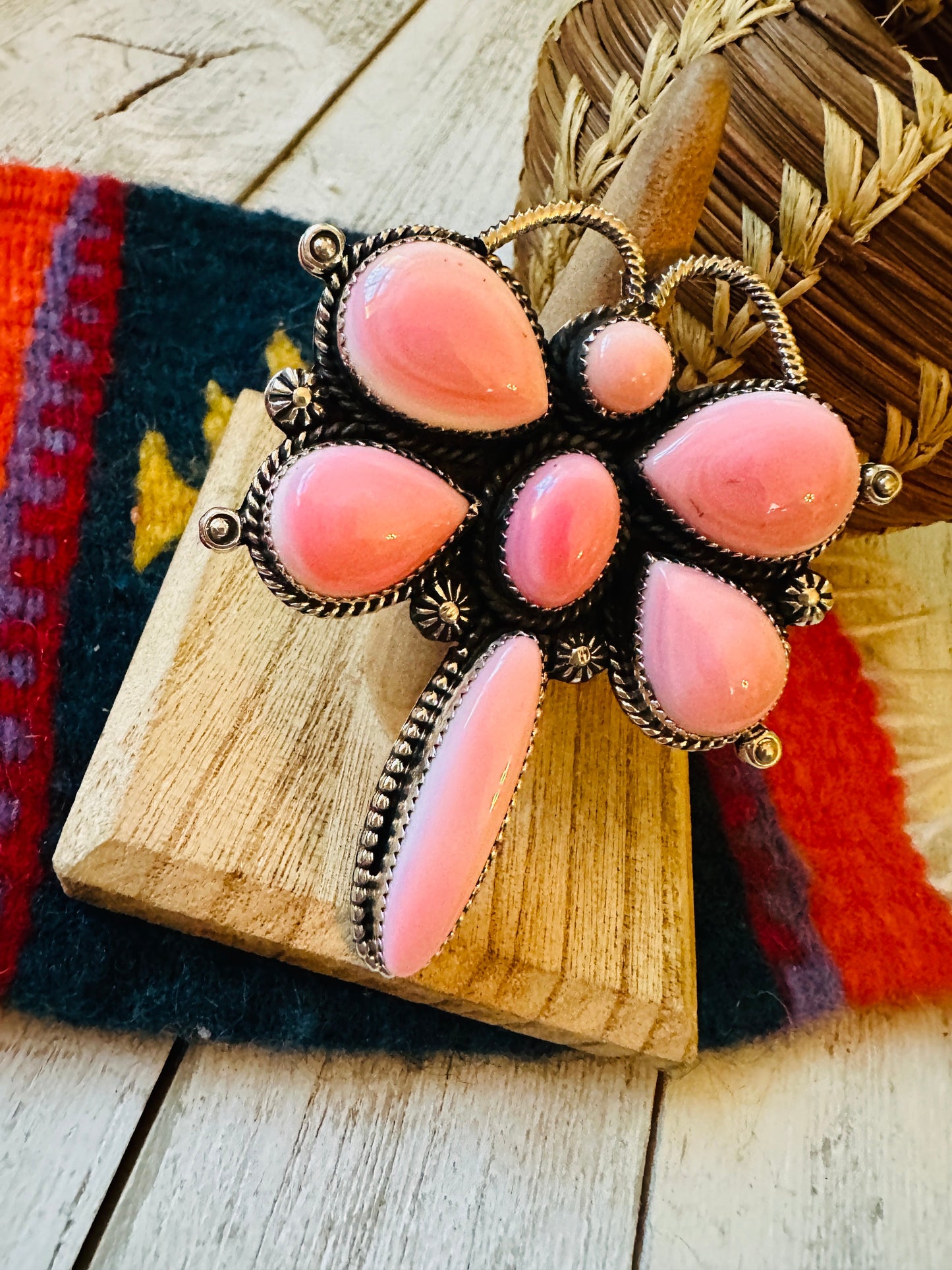 Navajo Sterling Silver and Queen Pink Conch Shell Dragonfly Adjustable Ring