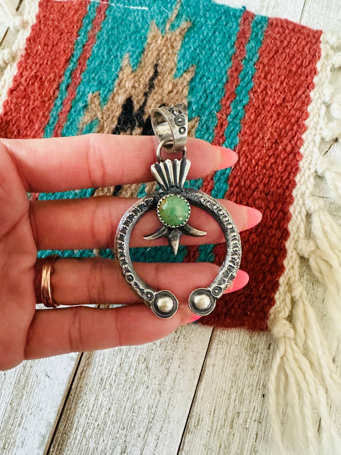 Navajo Sterling Silver & Turquoise Naja Pendant by Eva & Linberg Billah