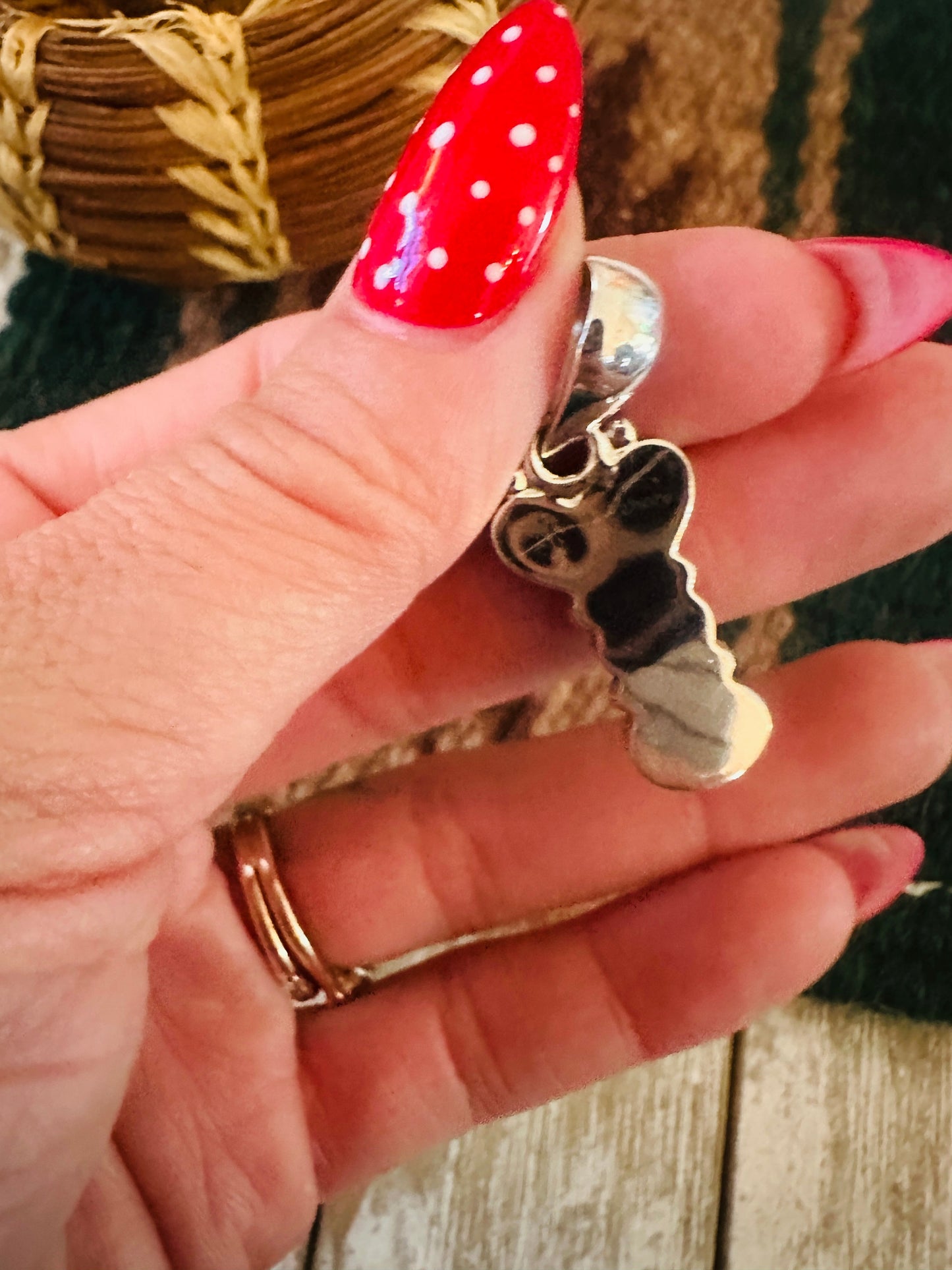 ** Christmas Collection ** Handmade Sterling Silver, Coral & Turquoise Pendant Signed Nizhoni