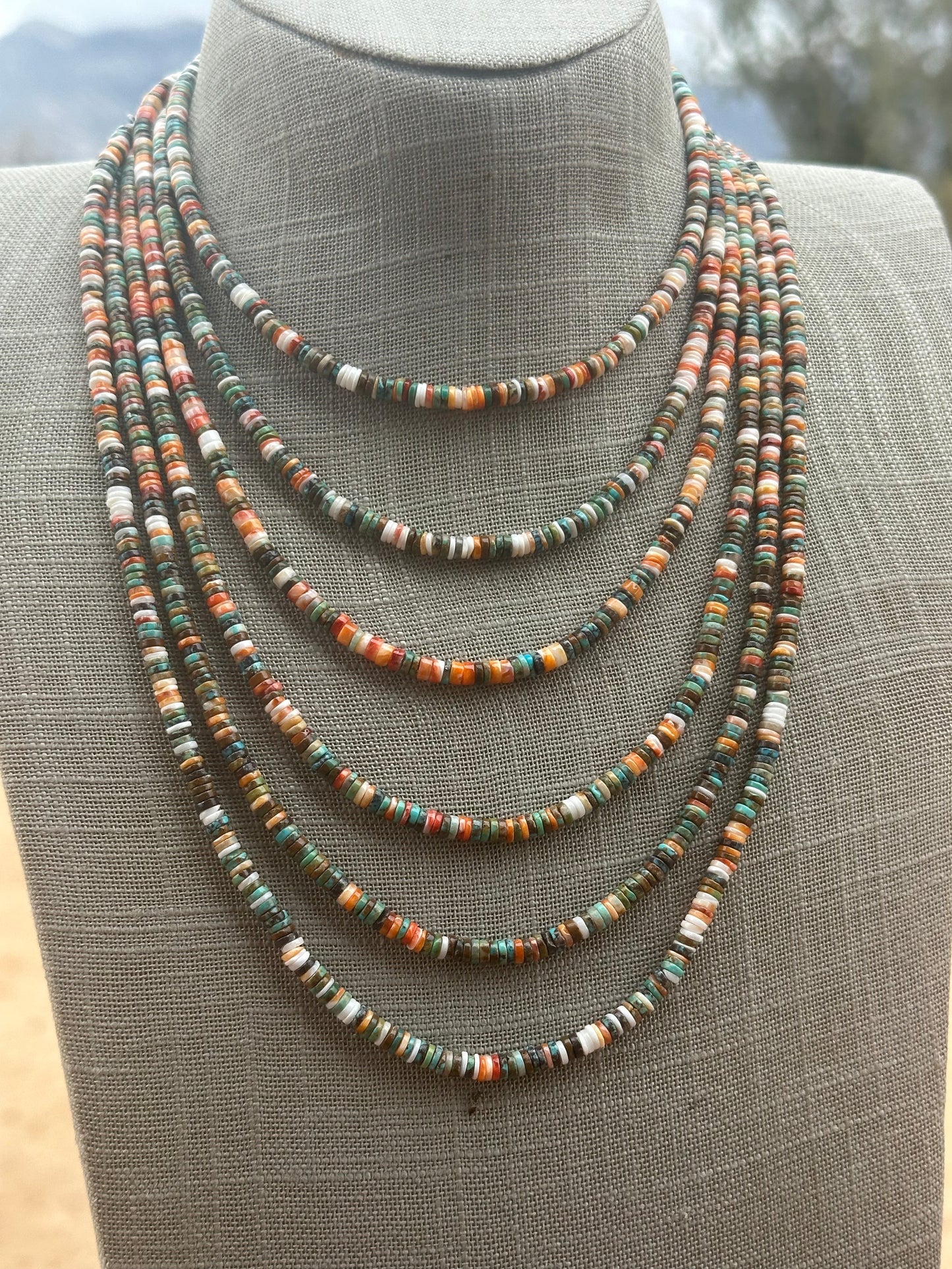 Navajo Kingman Turquoise & Spiny Sterling Silver 5mm Beaded Necklace