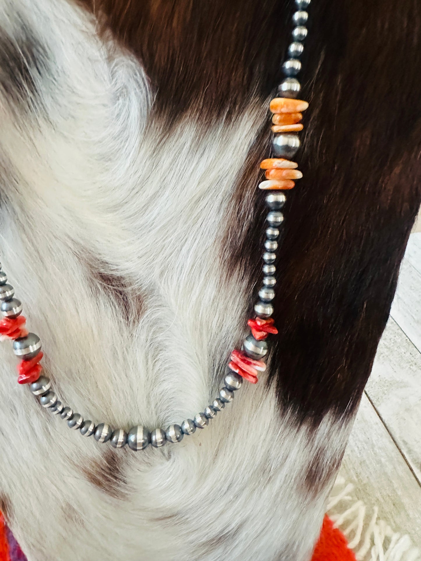 Navajo Sterling Silver & Spiny Oyster Beaded 24” Necklaces