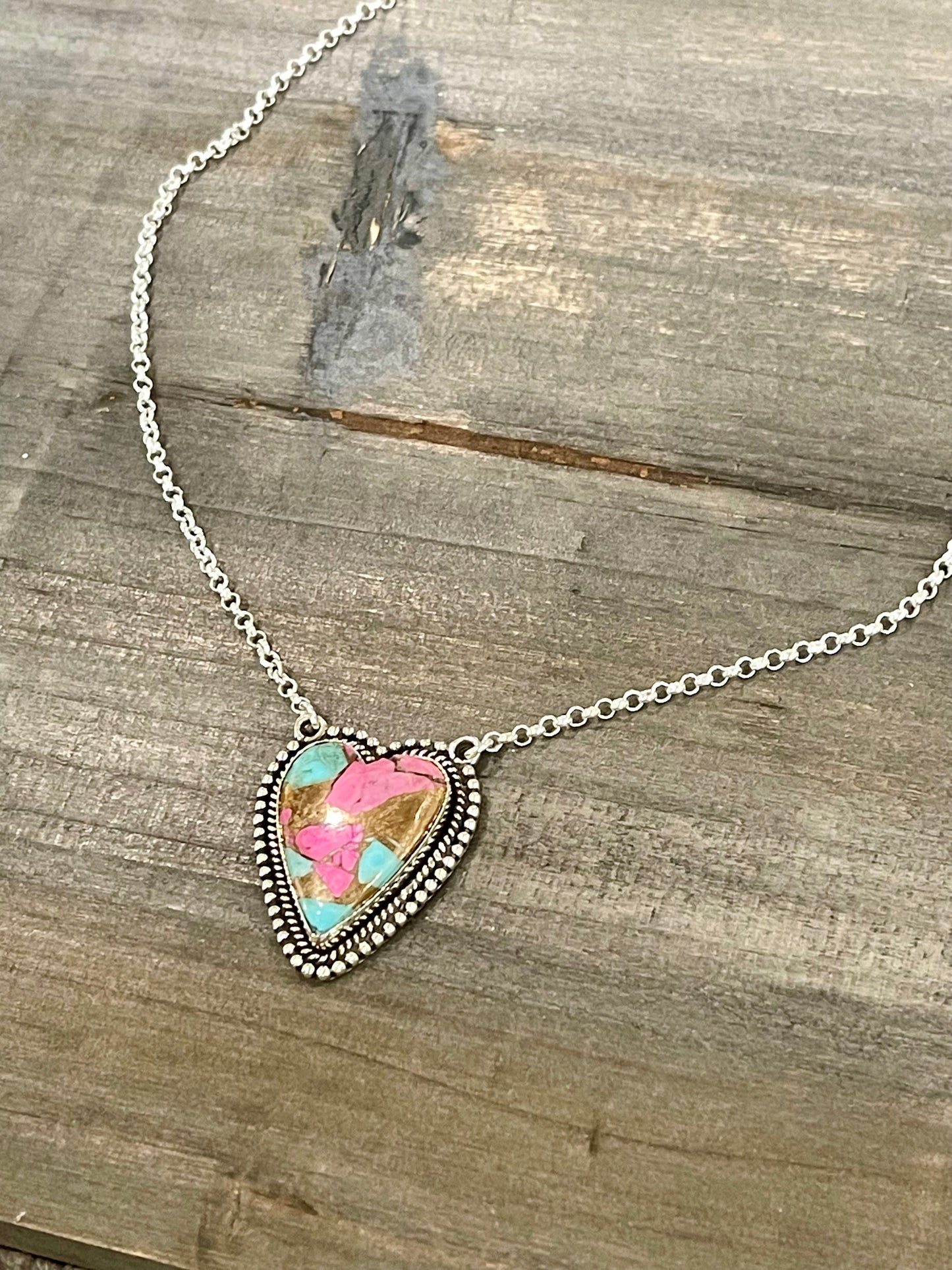 Handmade Cotton Candy Sterling Silver Heart Necklace