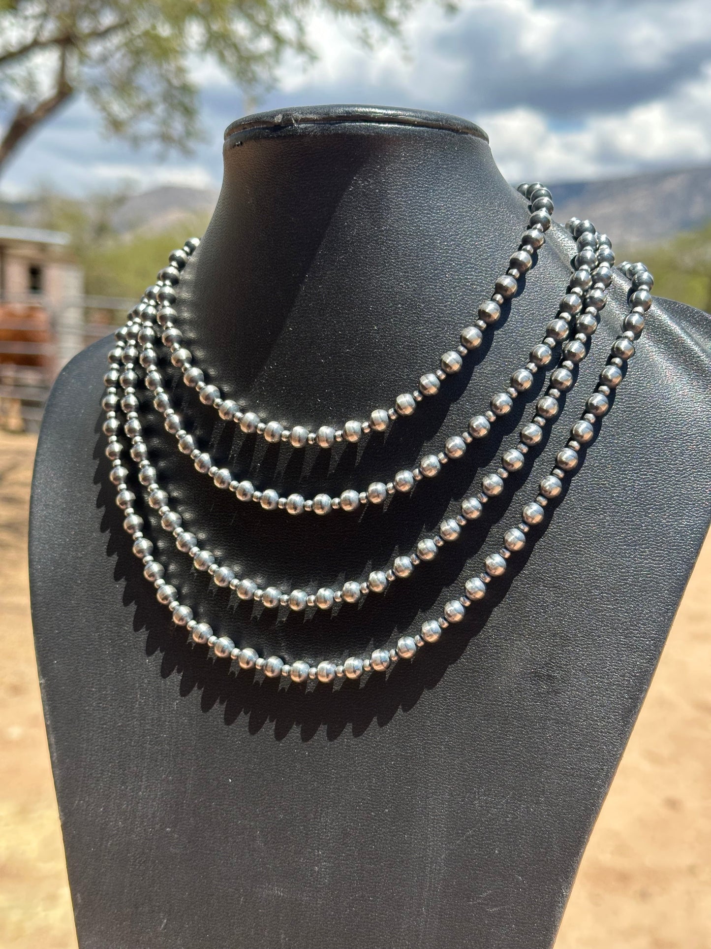 Navajo Pearl Style 3mm & 6mm Sterling Silver Necklaces